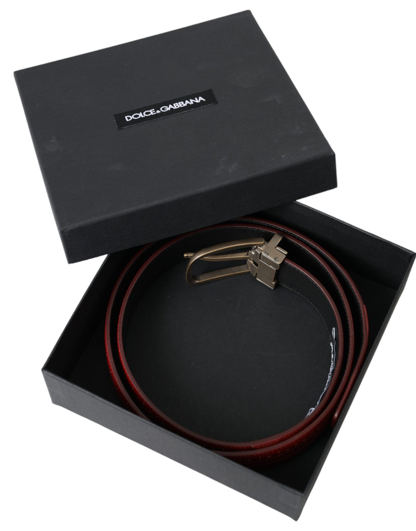 - Red Perforated Leather Metal Buckle Belt Men