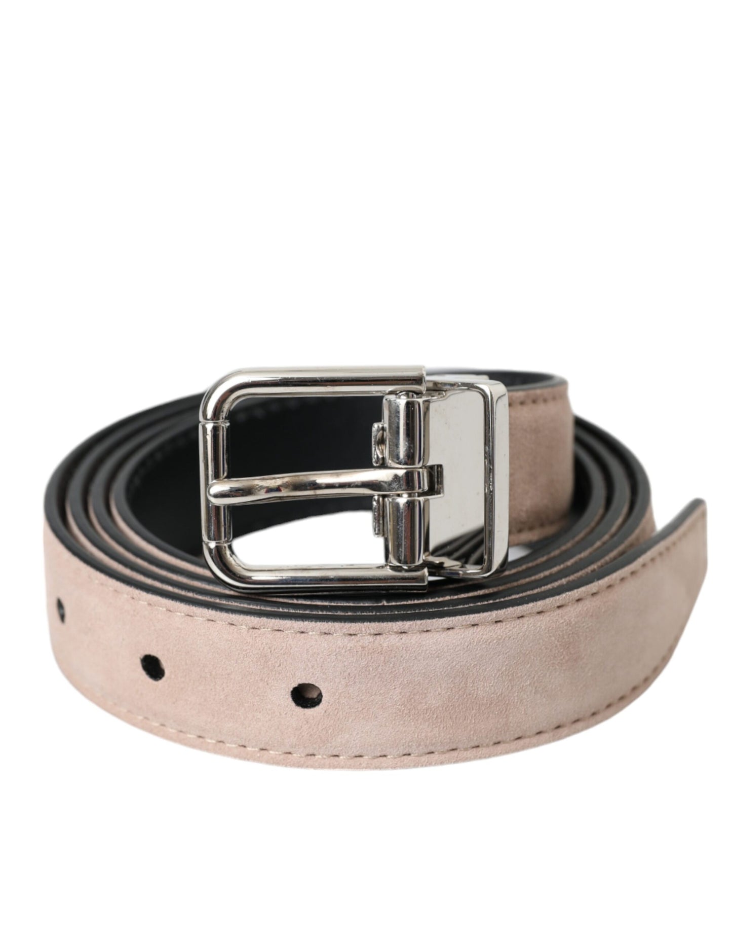 - Beige Suede Leather Silver Buckle Belt Men