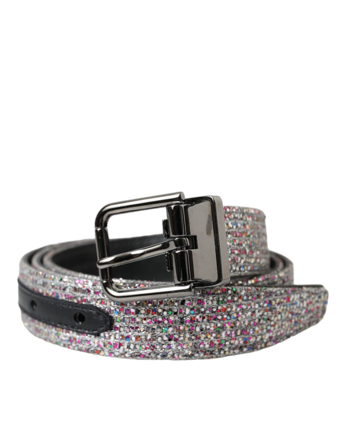 - Multicolor Embellished Silver Metal Buckle Belt