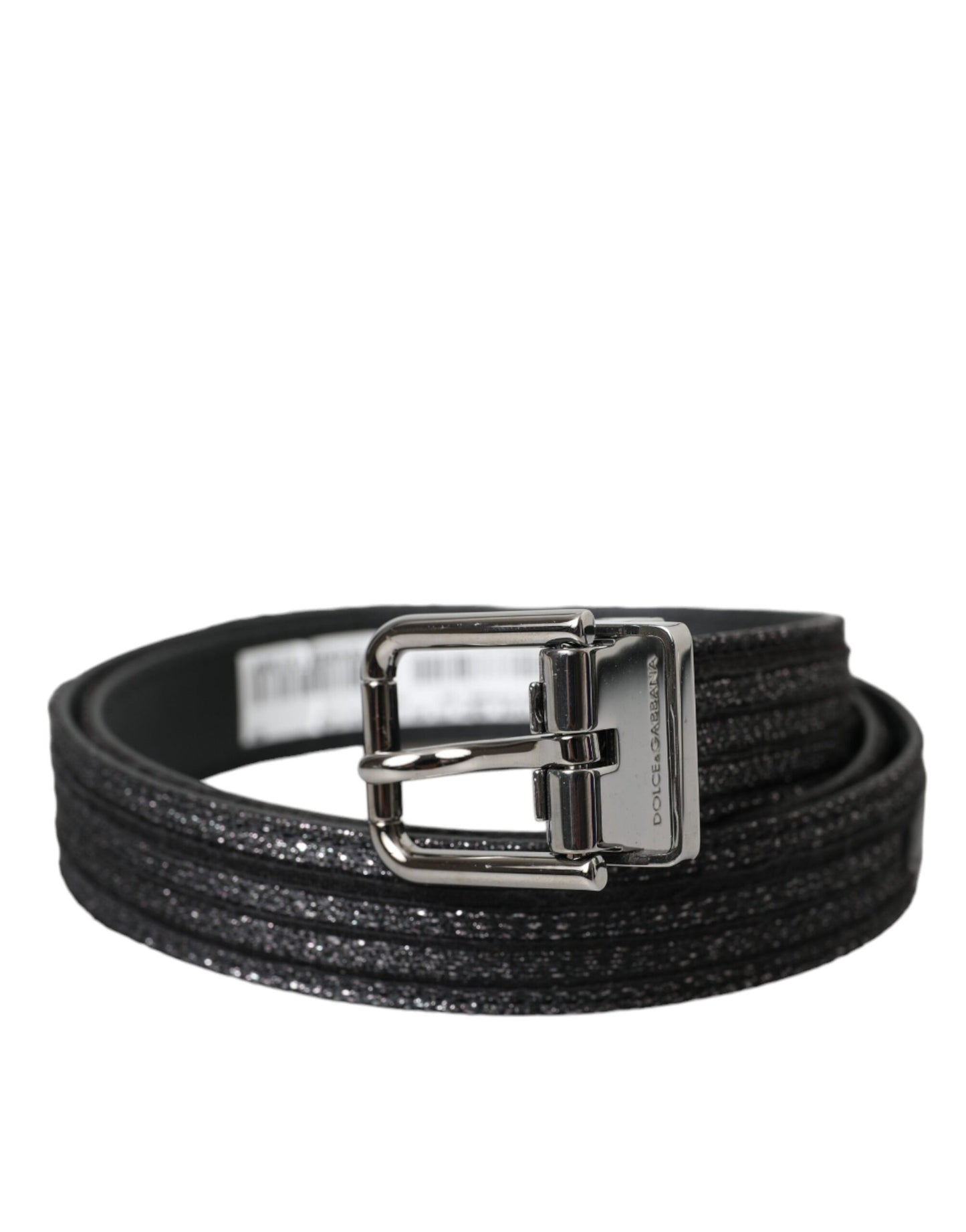 - Black Jacquard Stripes Silver Metal Buckle Belt