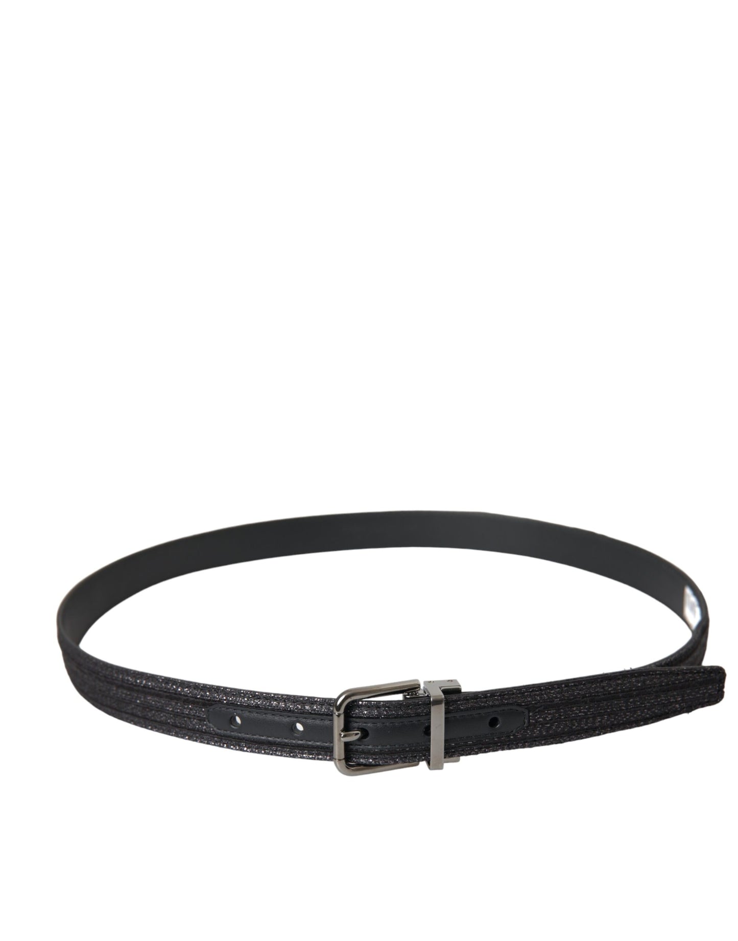 - Black Jacquard Stripes Silver Metal Buckle Belt