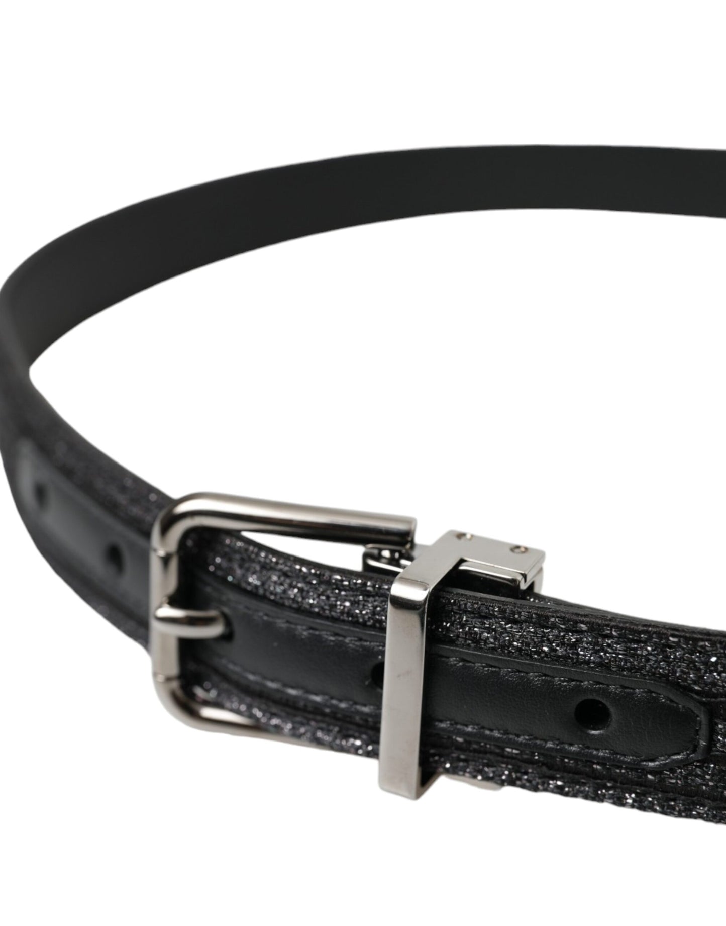 - Black Jacquard Stripes Silver Metal Buckle Belt