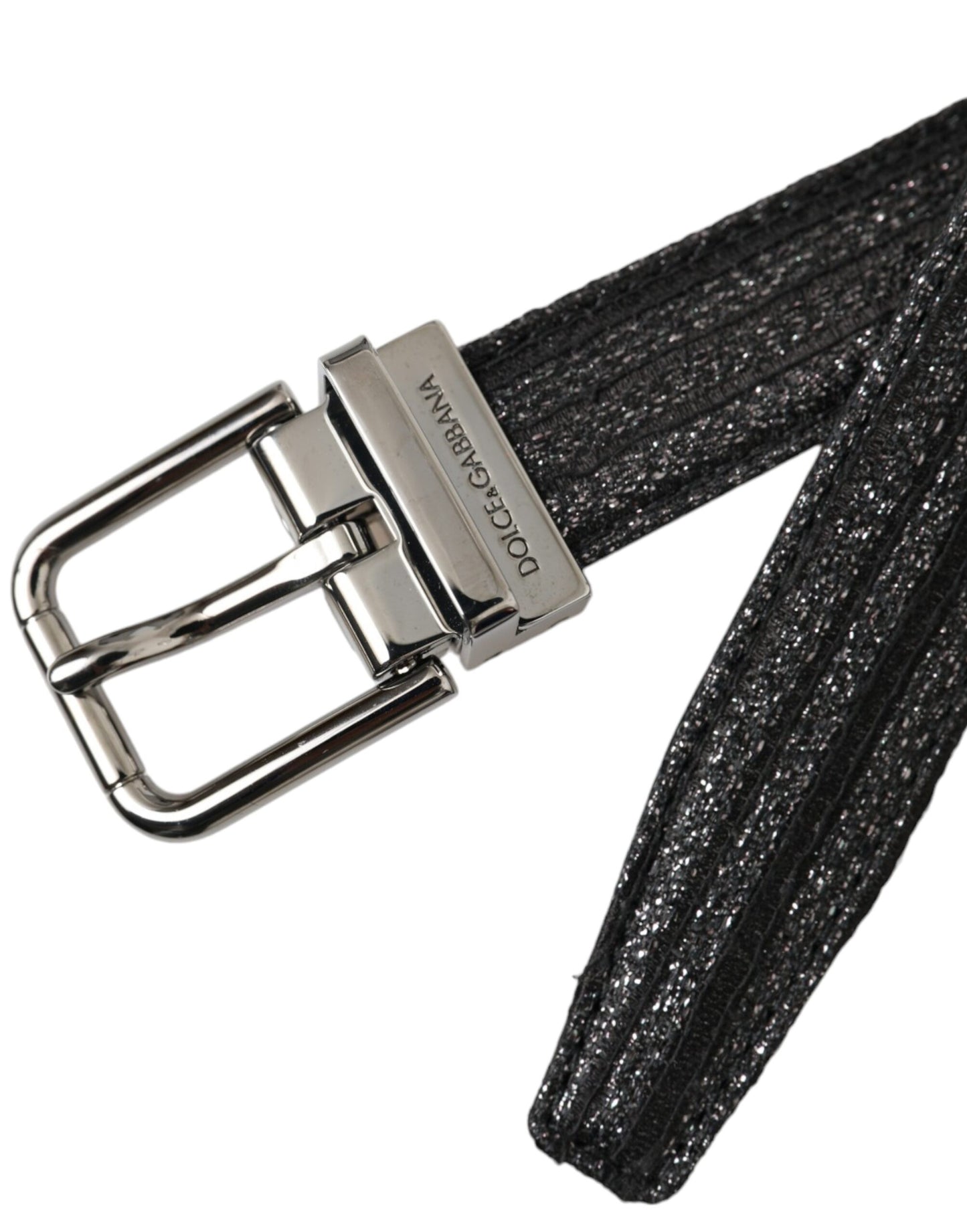 - Black Jacquard Stripes Silver Metal Buckle Belt
