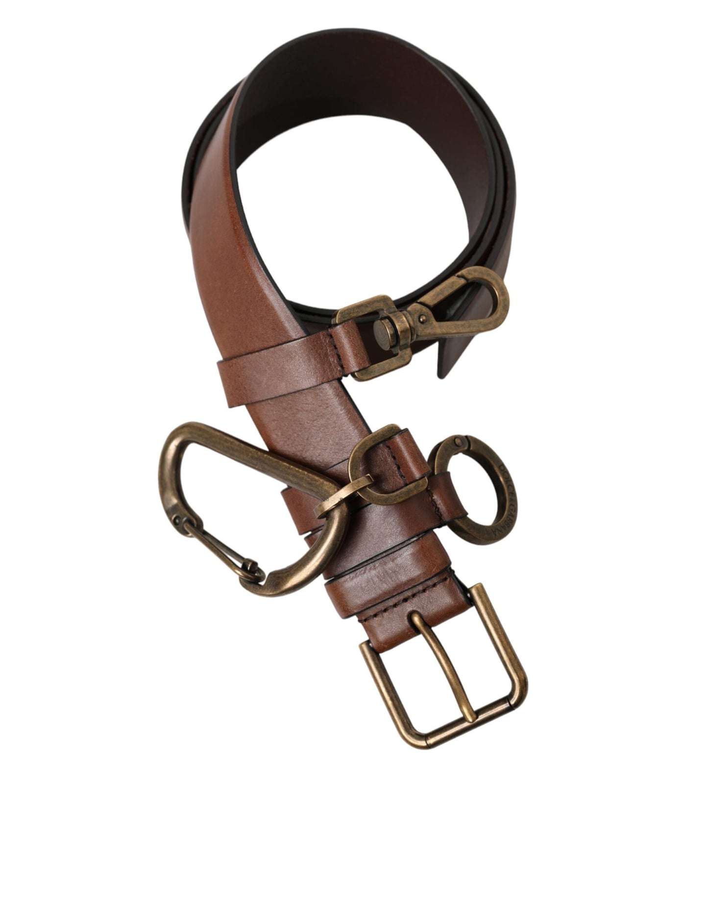 - Brown Calf Leather Gold Metal Buckle Belt Men