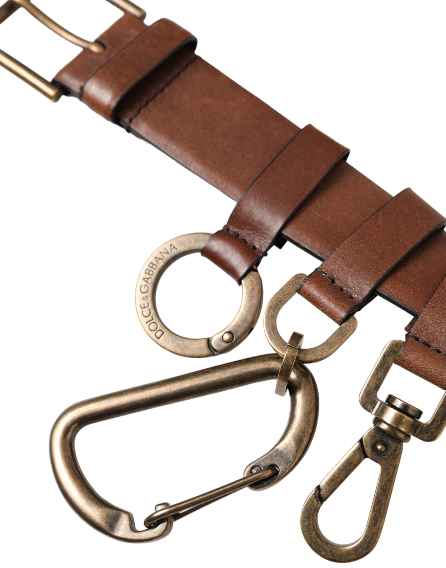 - Brown Calf Leather Gold Metal Buckle Belt Men