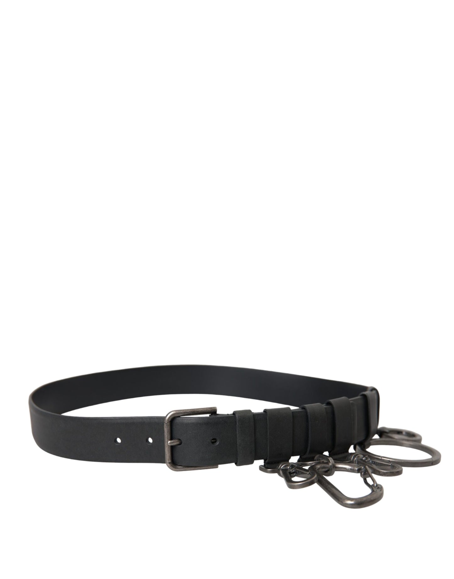 - Black Calf Leather Silver Metal Buckle Belt