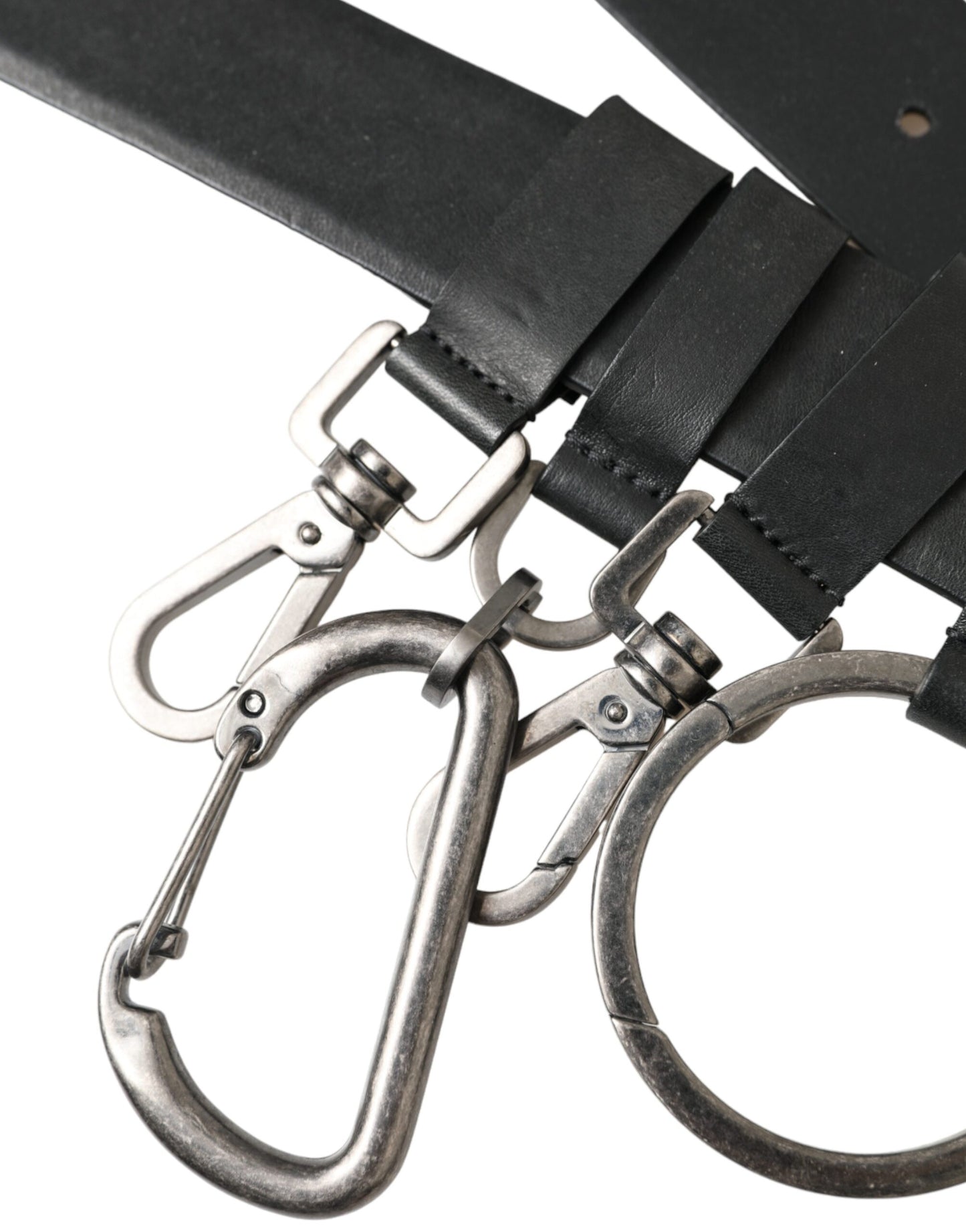 - Black Calf Leather Silver Metal Buckle Belt