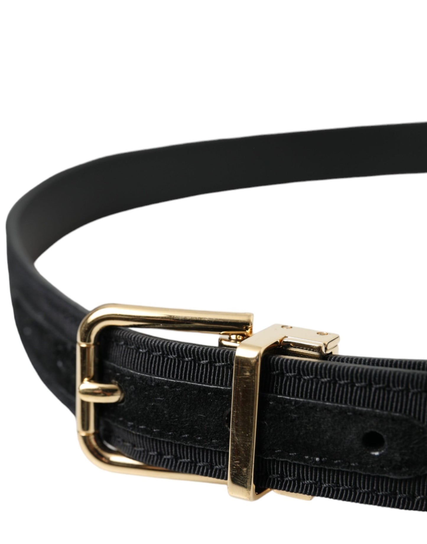 - Black Gros Grain Gold Metal Buckle Belt Men