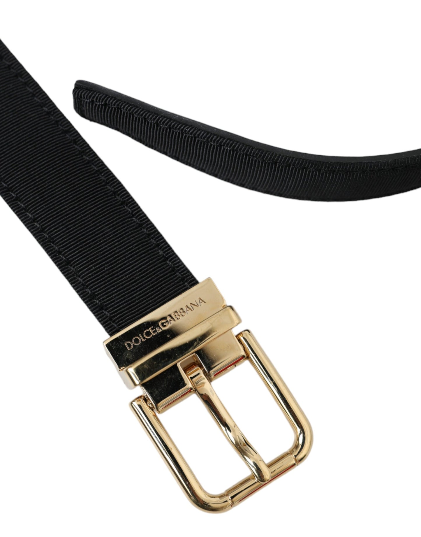 - Black Gros Grain Gold Metal Buckle Belt Men