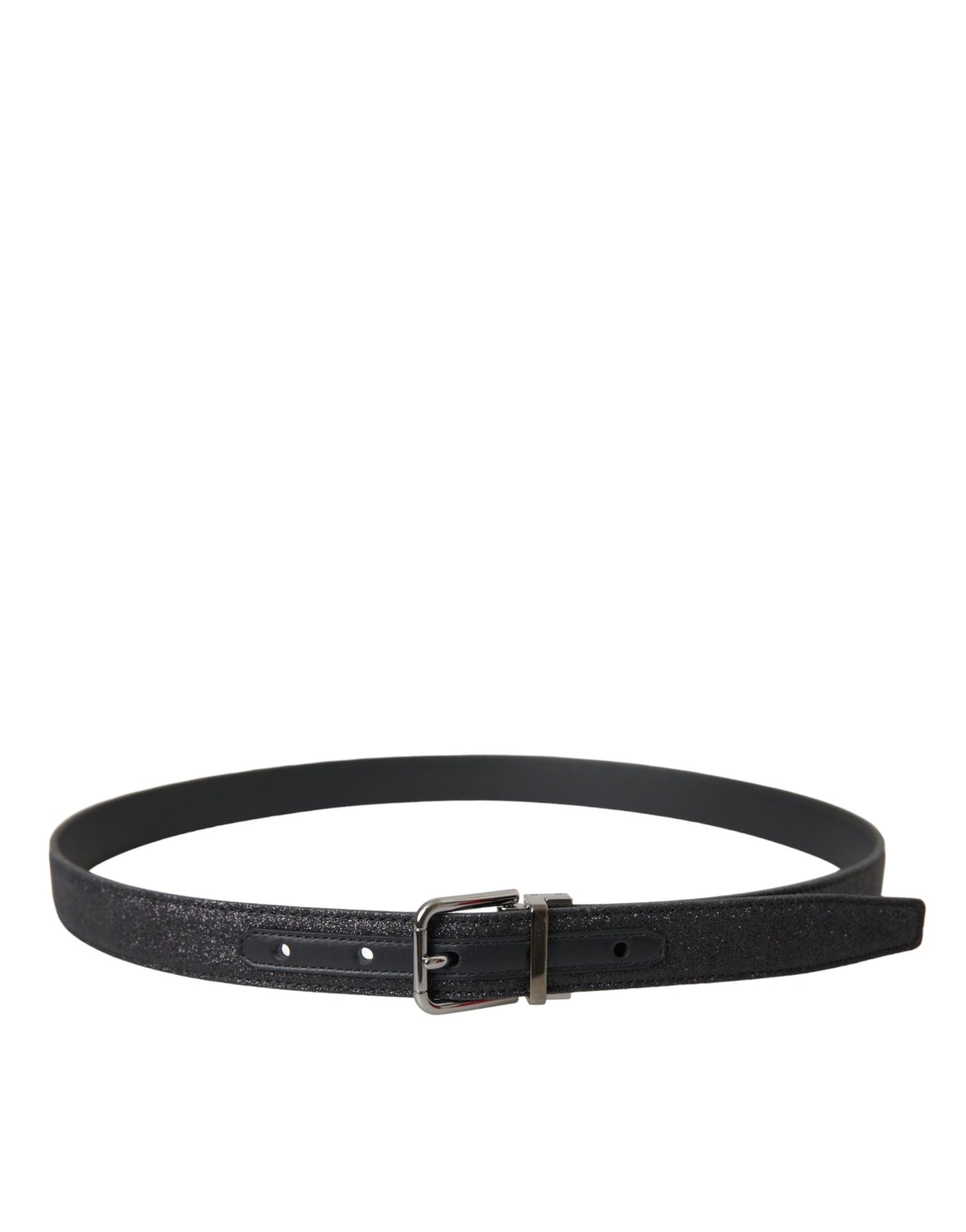 - Black Glittered Leather Silver Buckle Belt