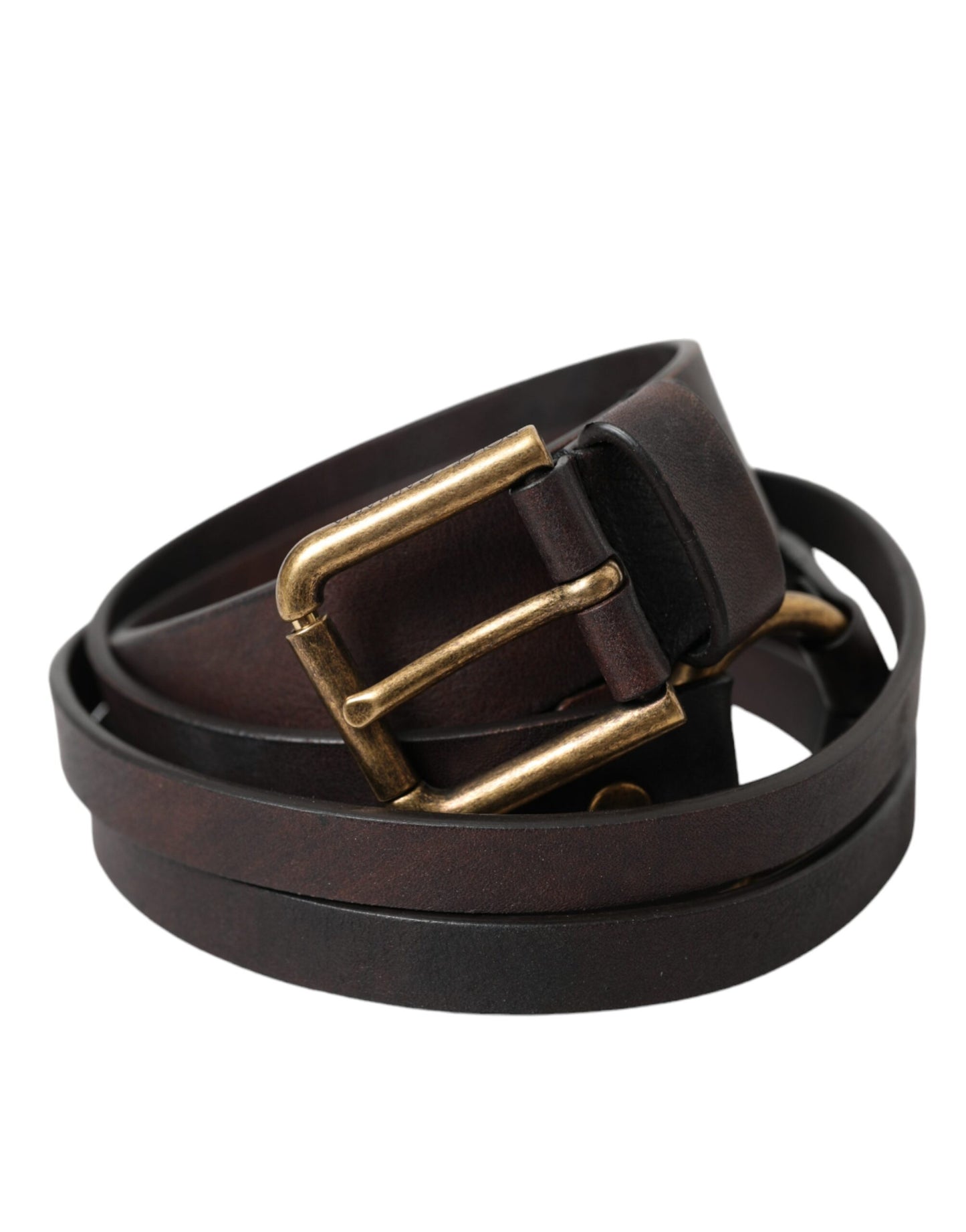 - Dark Brown Leather Gold Metal Buckle Women Belt
