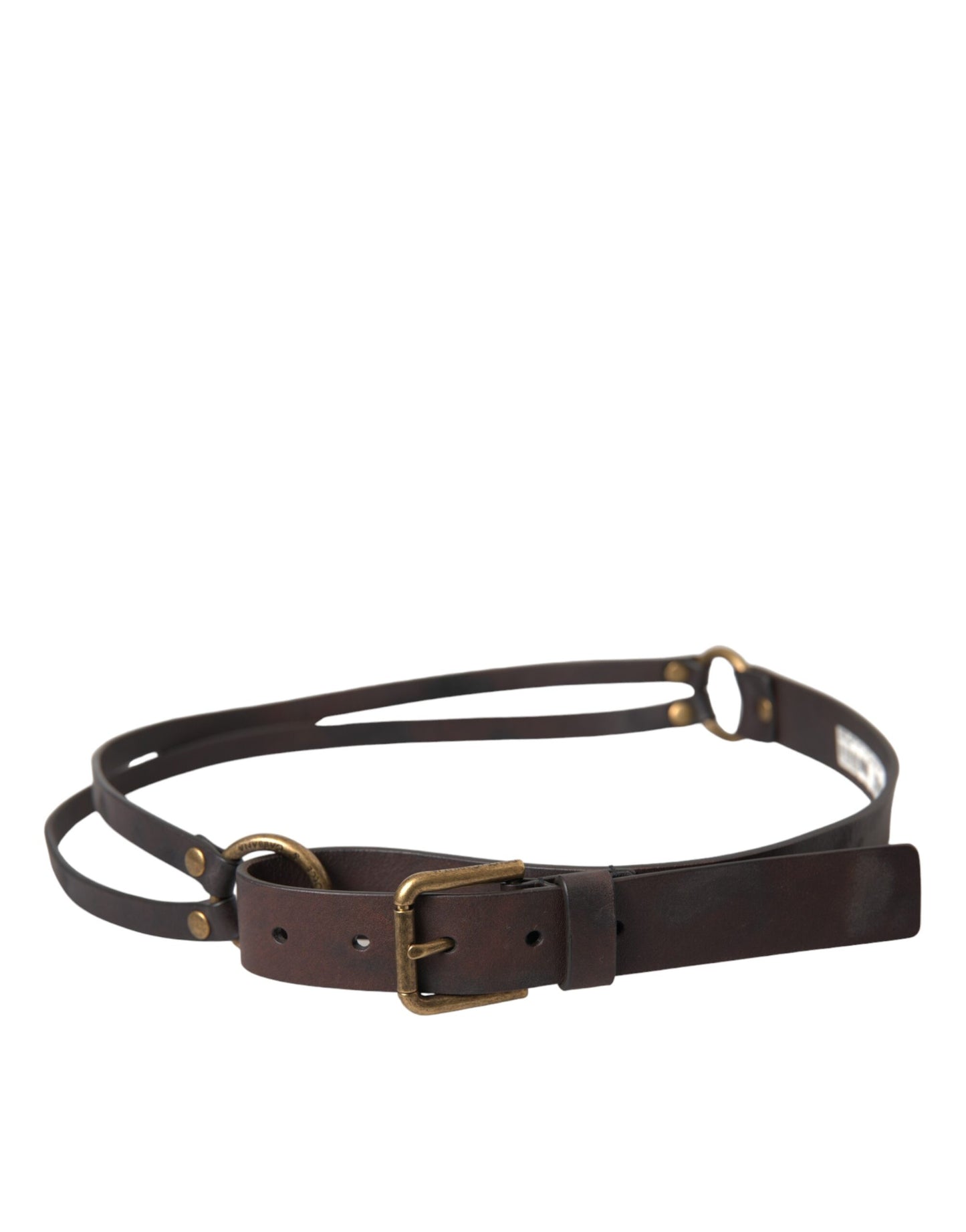 - Dark Brown Leather Gold Metal Buckle Women Belt