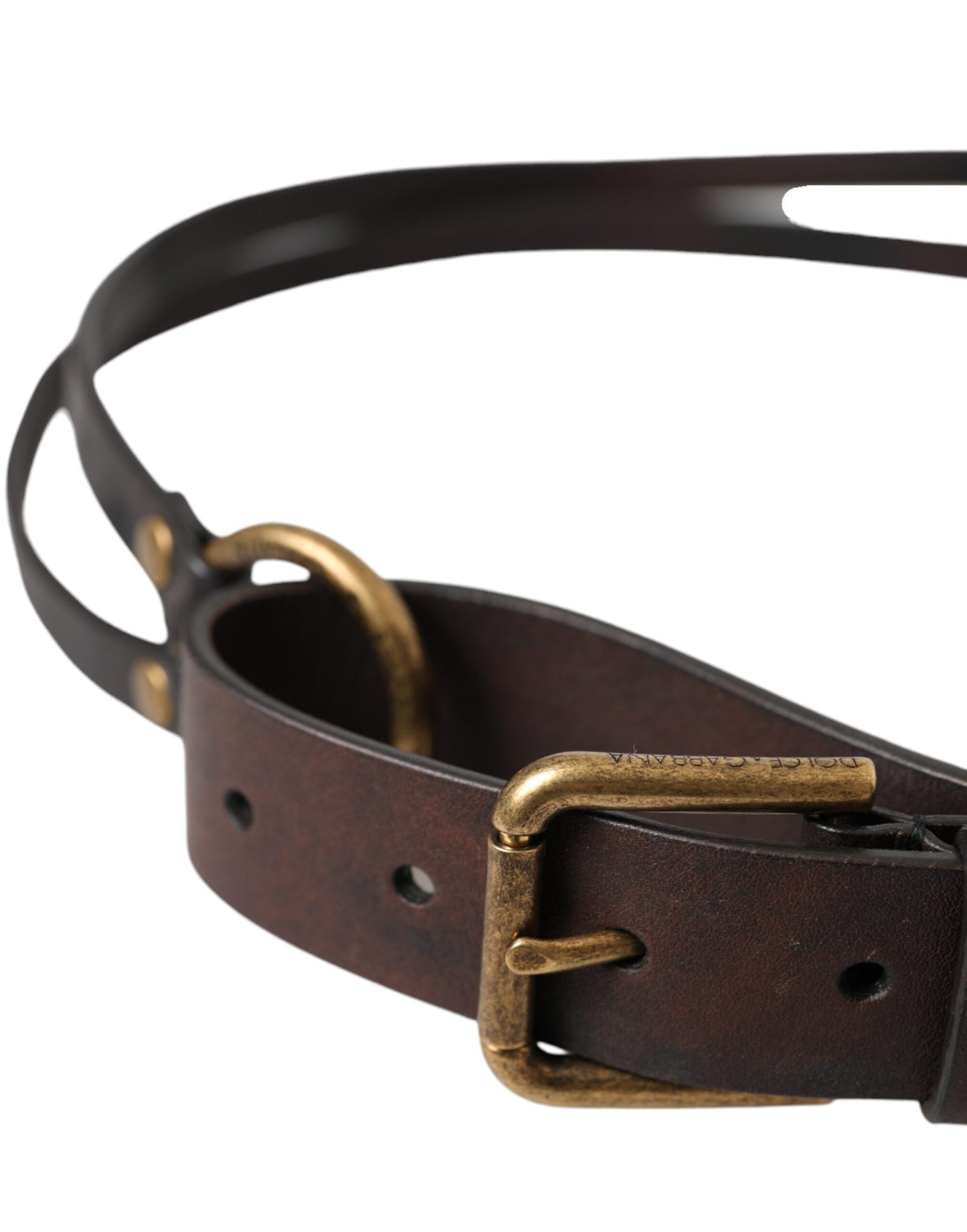 - Dark Brown Leather Gold Metal Buckle Women Belt