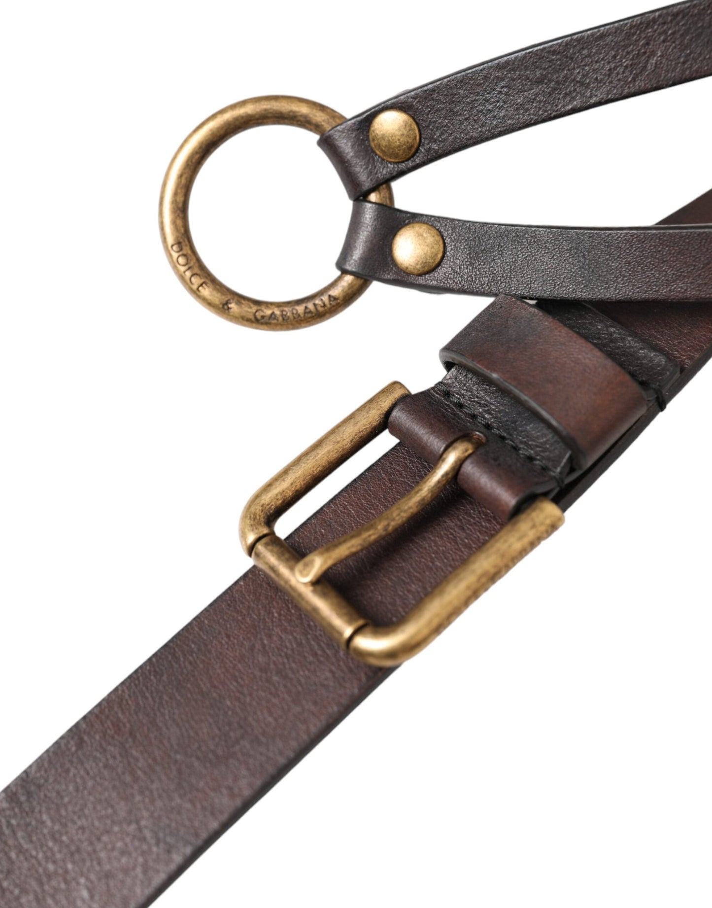 - Dark Brown Leather Gold Metal Buckle Women Belt