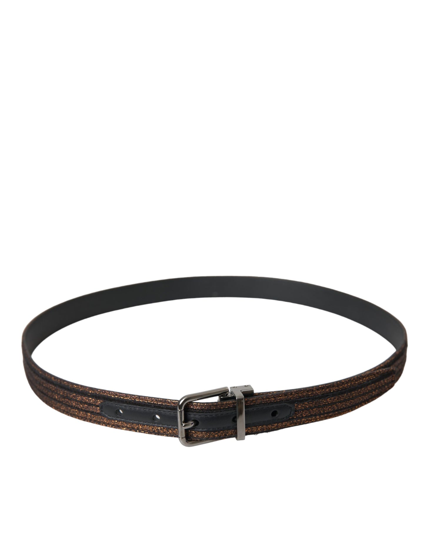- Gold Jacquard Stripes Silver Metal Buckle Belt