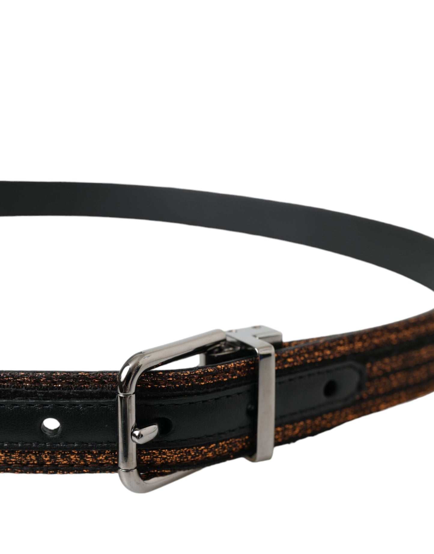 - Gold Jacquard Stripes Silver Metal Buckle Belt