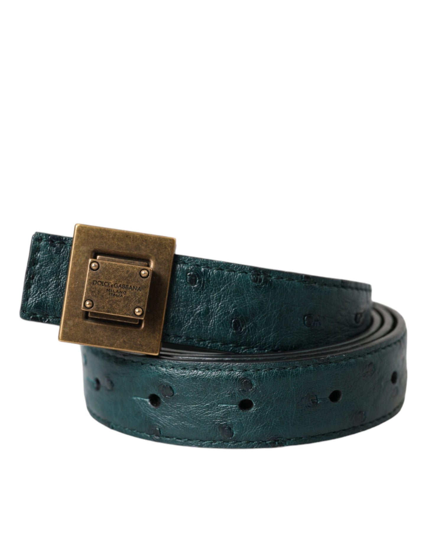 - Dark Green Leather Square Metal Buckle Belt