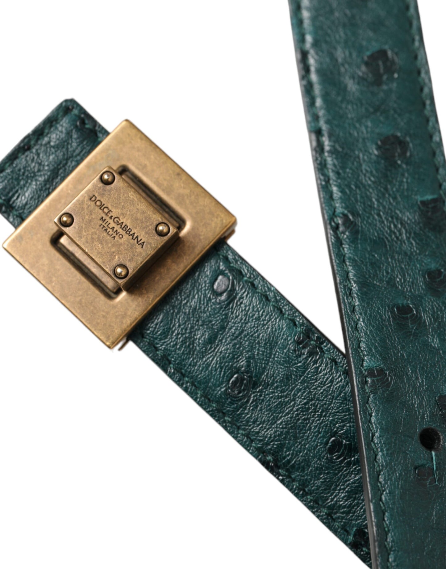 - Dark Green Leather Square Metal Buckle Belt