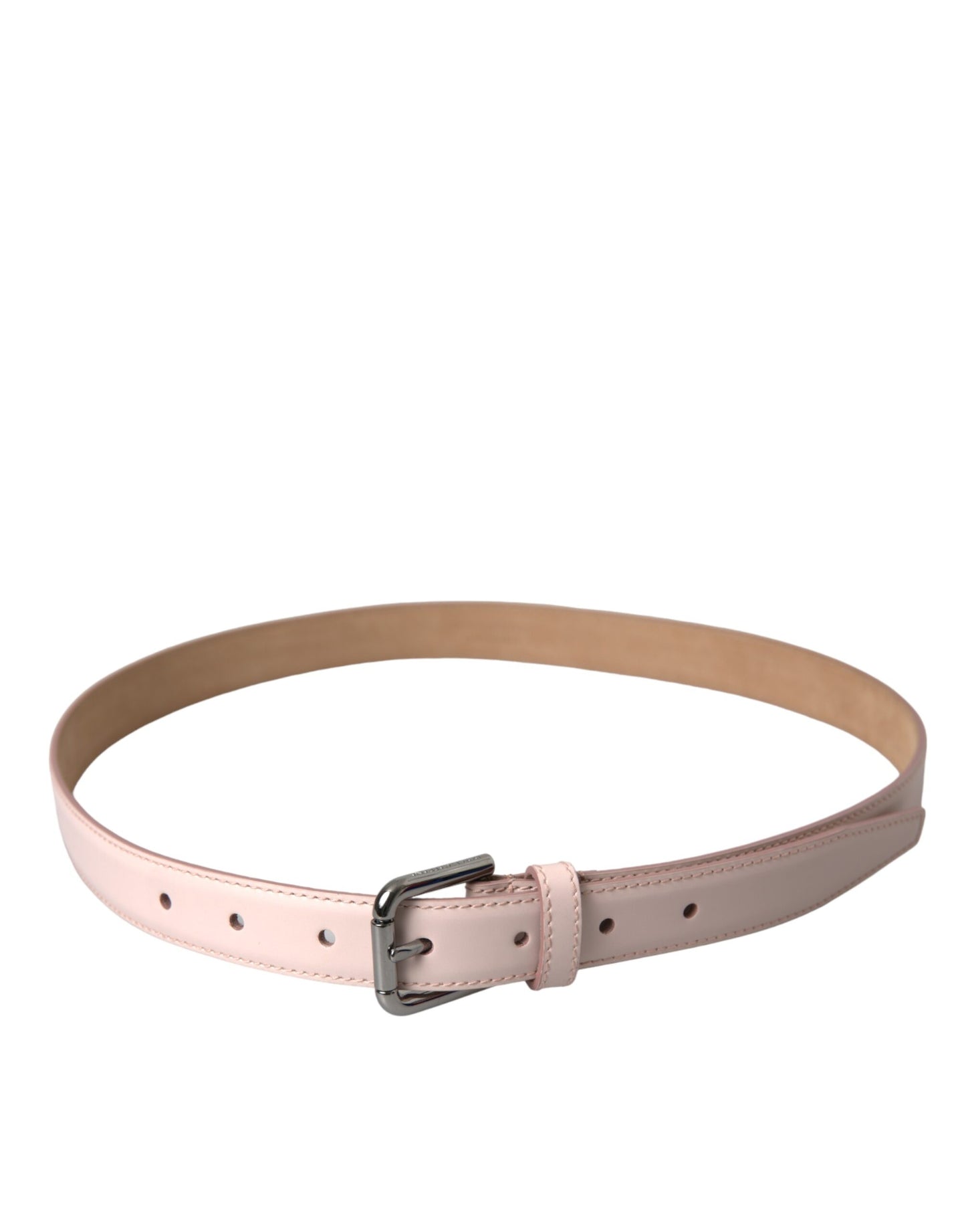 - Light Pink Leather Silver Metal Buckle Belt