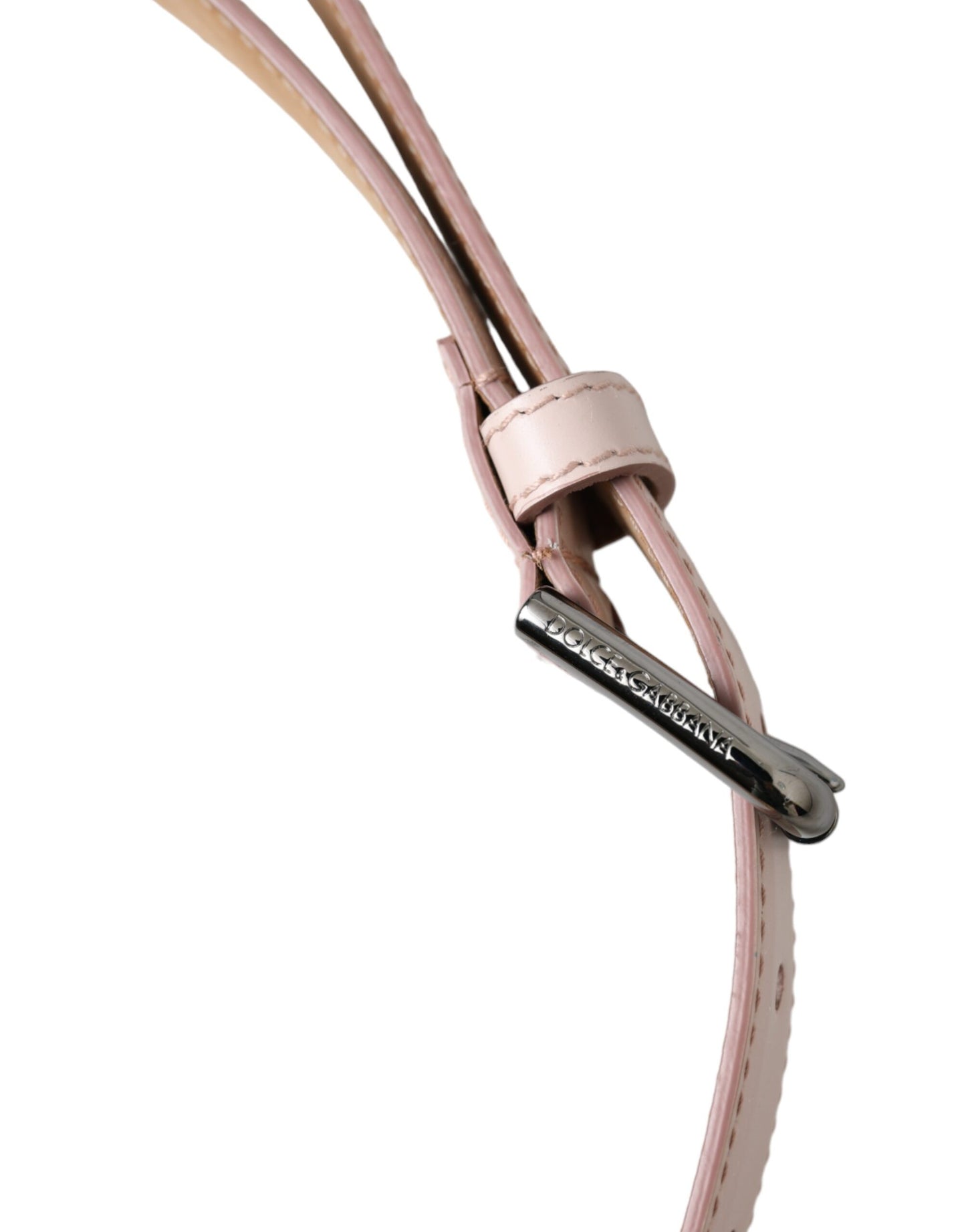- Light Pink Leather Silver Metal Buckle Belt