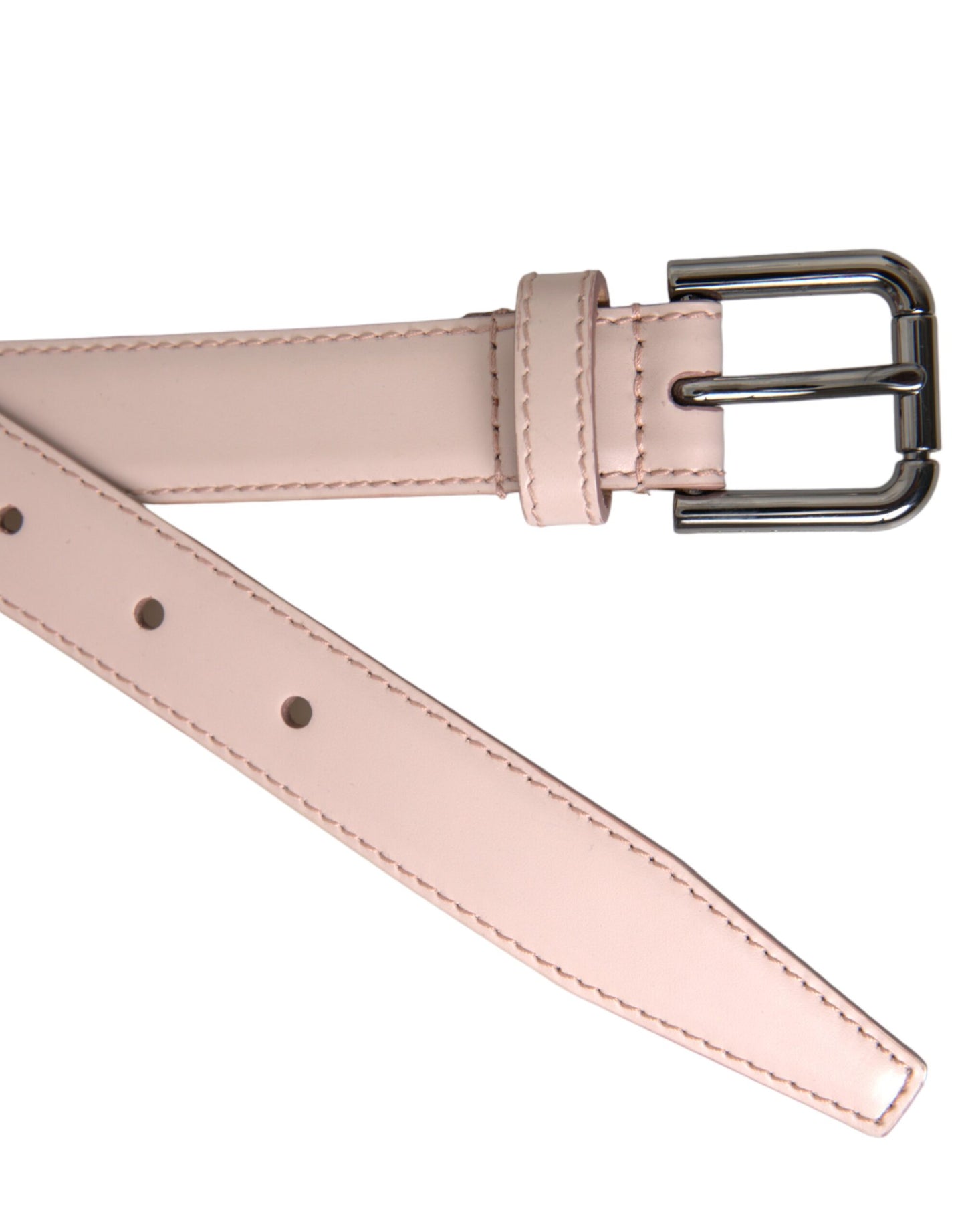 - Light Pink Leather Silver Metal Buckle Belt
