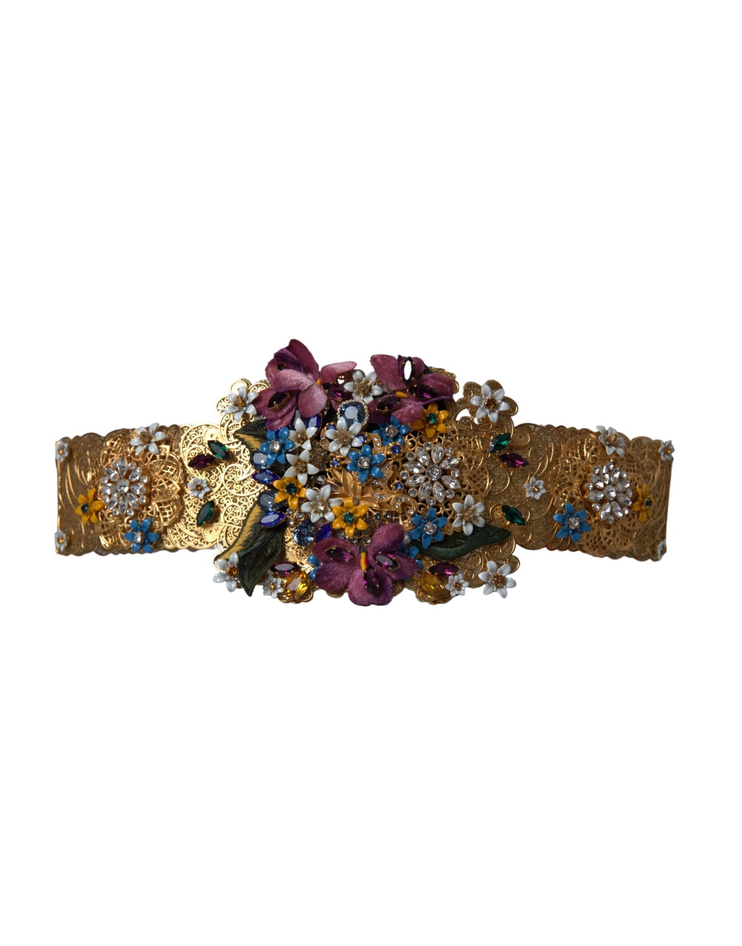 - Multicolor Embellished Floral Crystal Wide Waist Belt