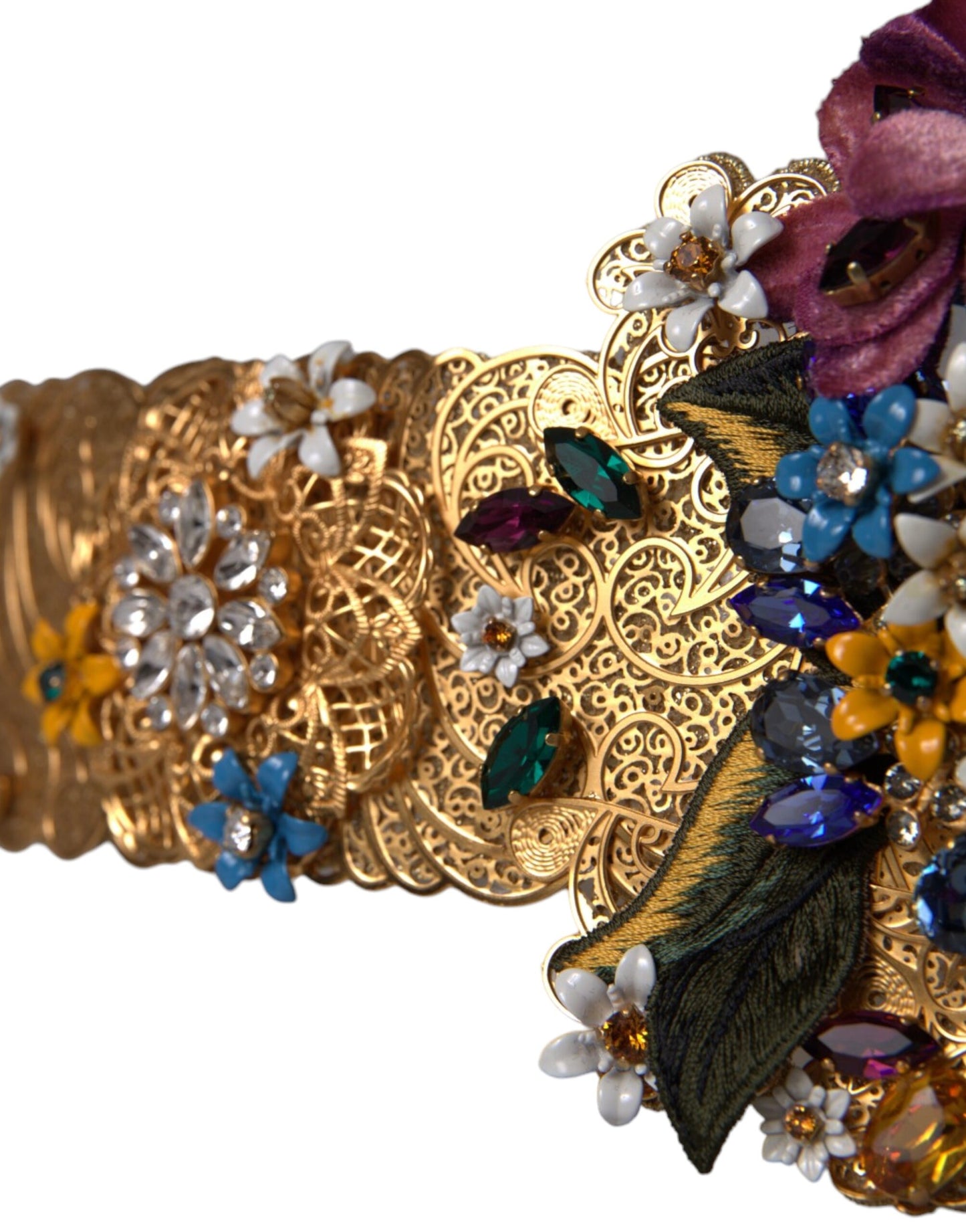 - Multicolor Embellished Floral Crystal Wide Waist Belt