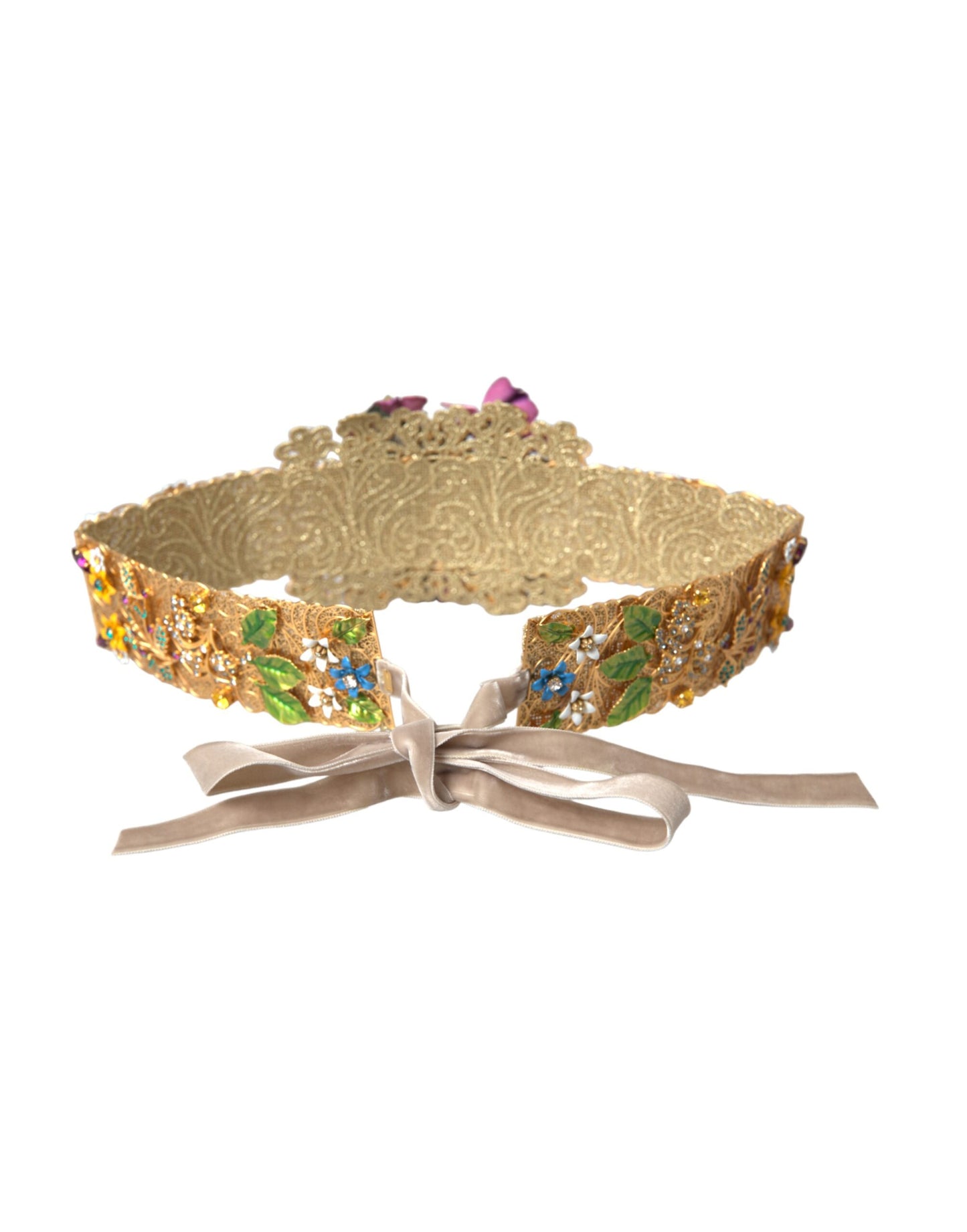 - Multicolor Embellished Floral Crystal Wide Waist Belt
