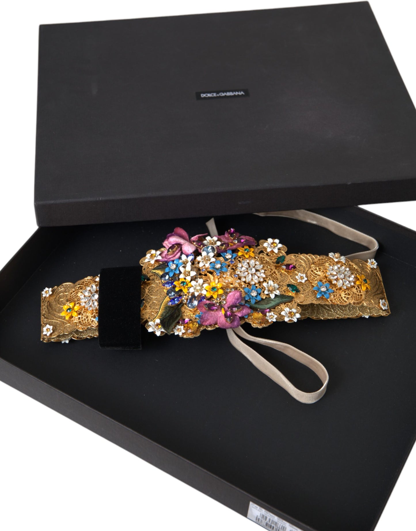 - Multicolor Embellished Floral Crystal Wide Waist Belt