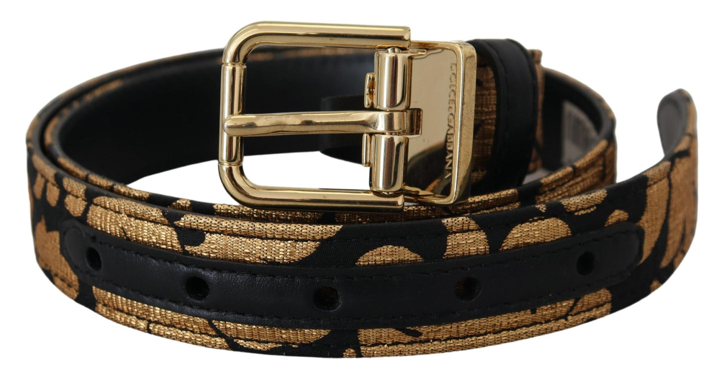 - Multicolor Jacquard Leather Logo Buckle Belt