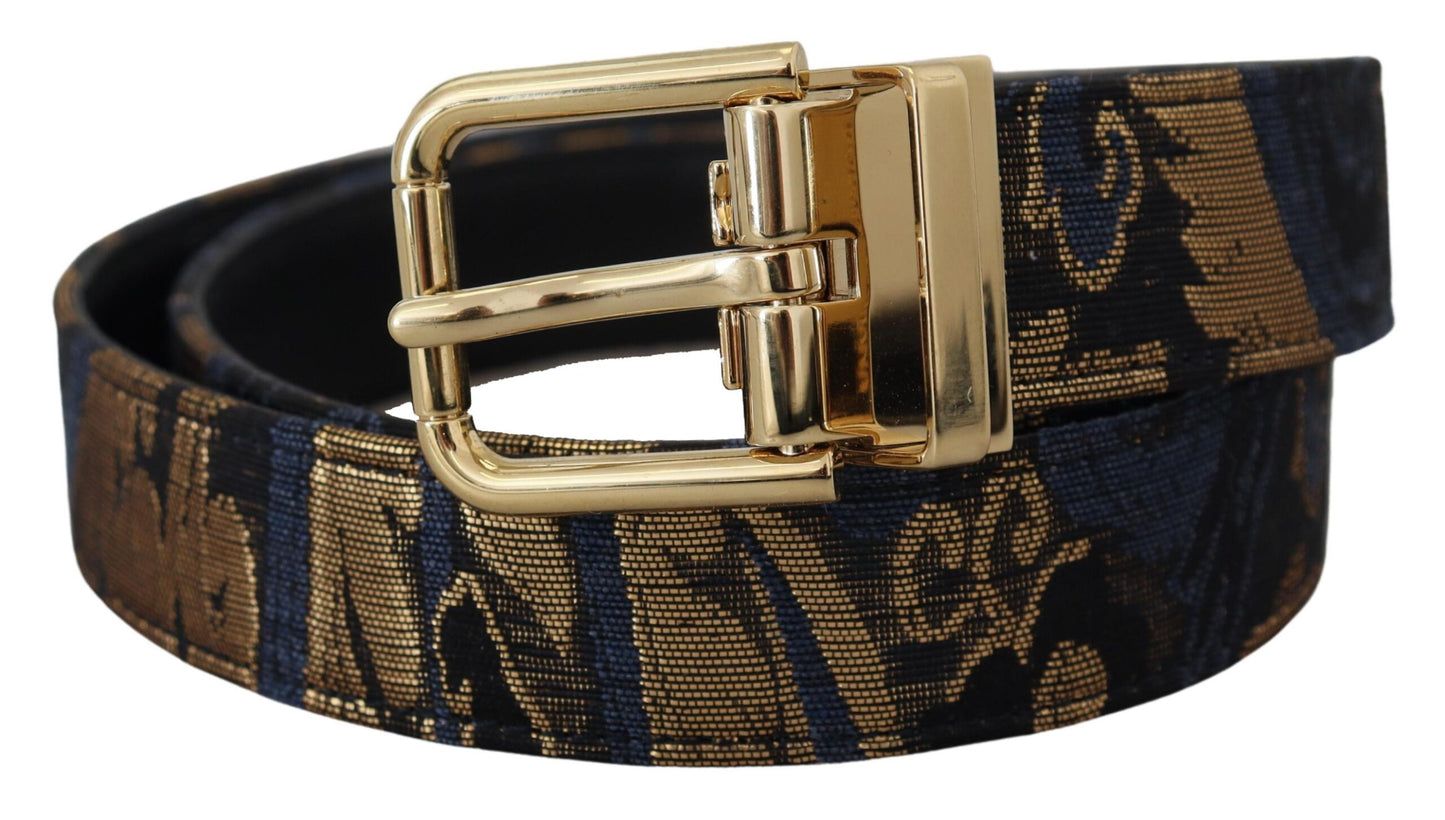 - Multicolor Jacquard Leather Logo Buckle Belt