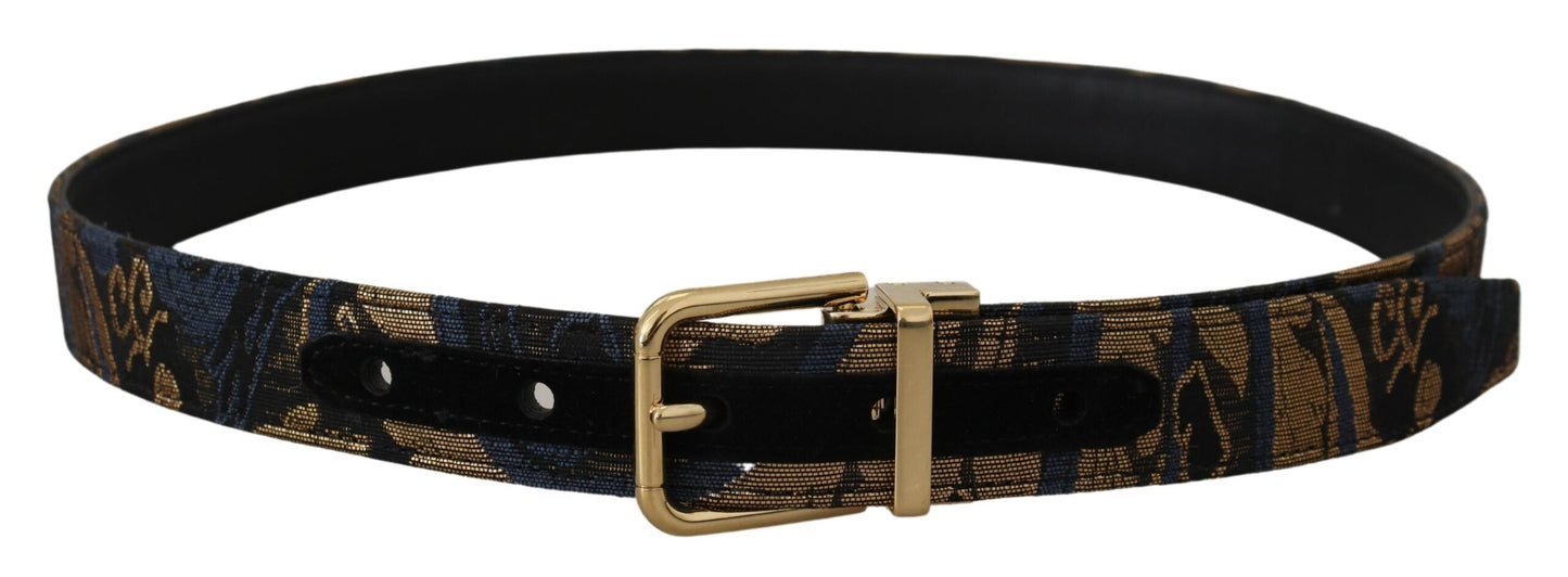 - Multicolor Jacquard Leather Logo Buckle Belt