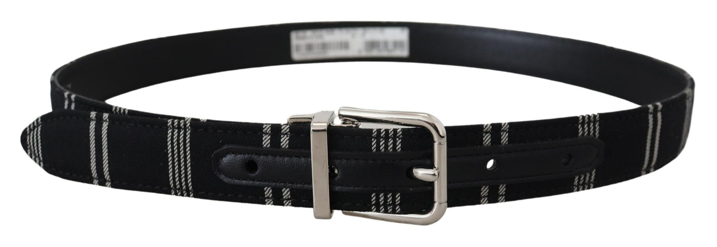 - Black White Cotton Metal Silver Buckle Belt