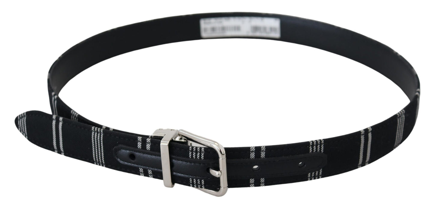 - Black White Cotton Metal Silver Buckle Belt