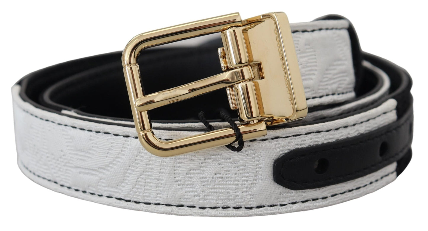 - White Black Patchwork Gold Metal Buckle Belt