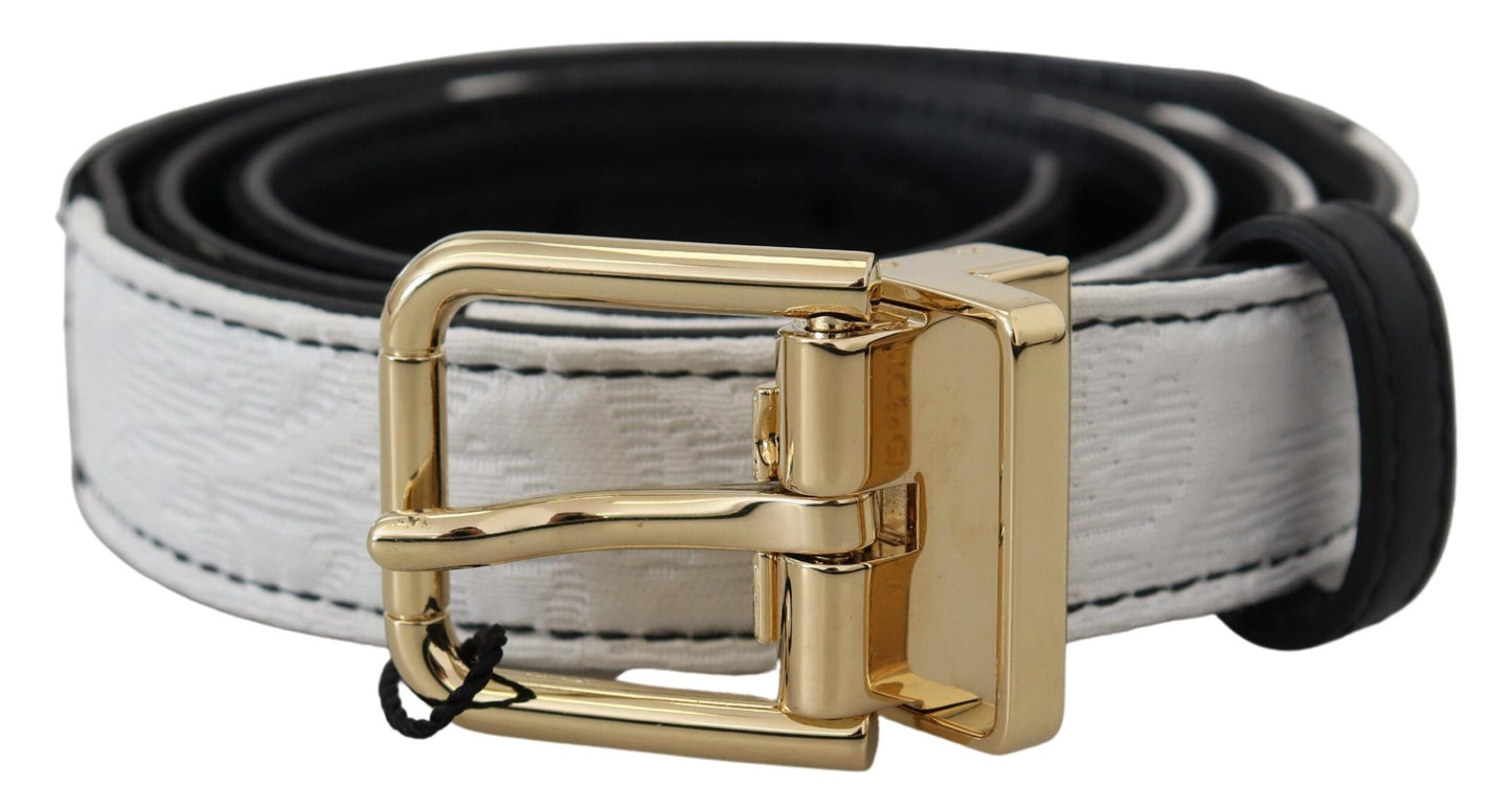 - White Black Patchwork Gold Metal Buckle Belt