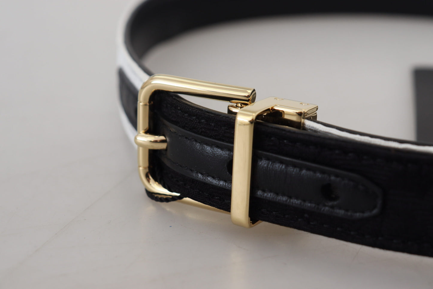 - White Black Patchwork Gold Metal Buckle Belt