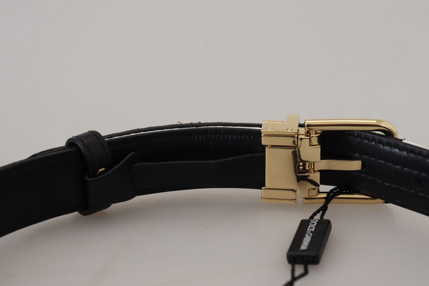 - White Black Patchwork Gold Metal Buckle Belt