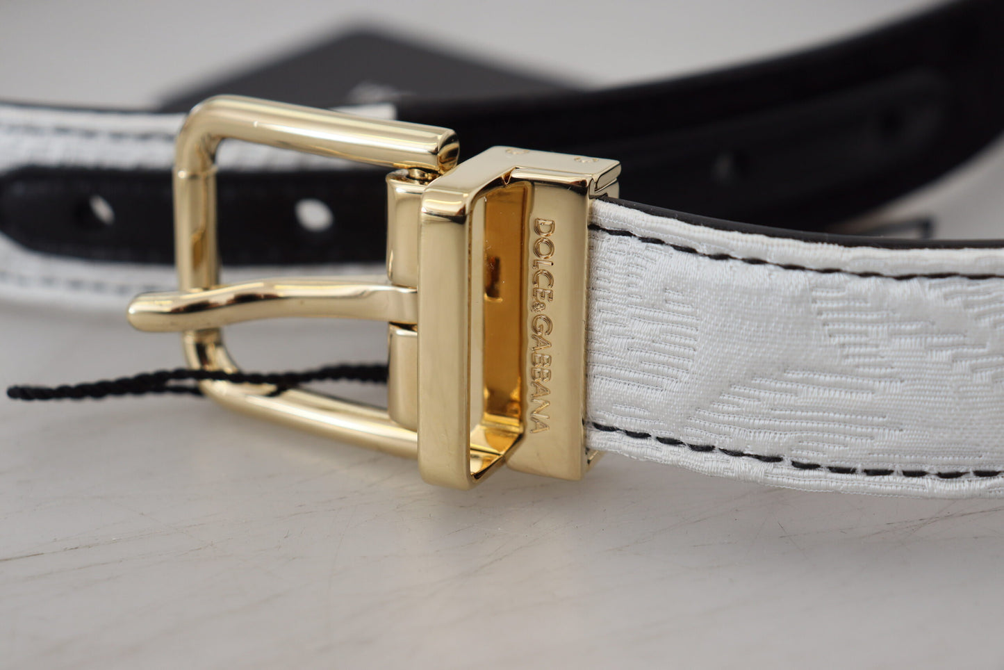 - White Black Patchwork Gold Metal Buckle Belt