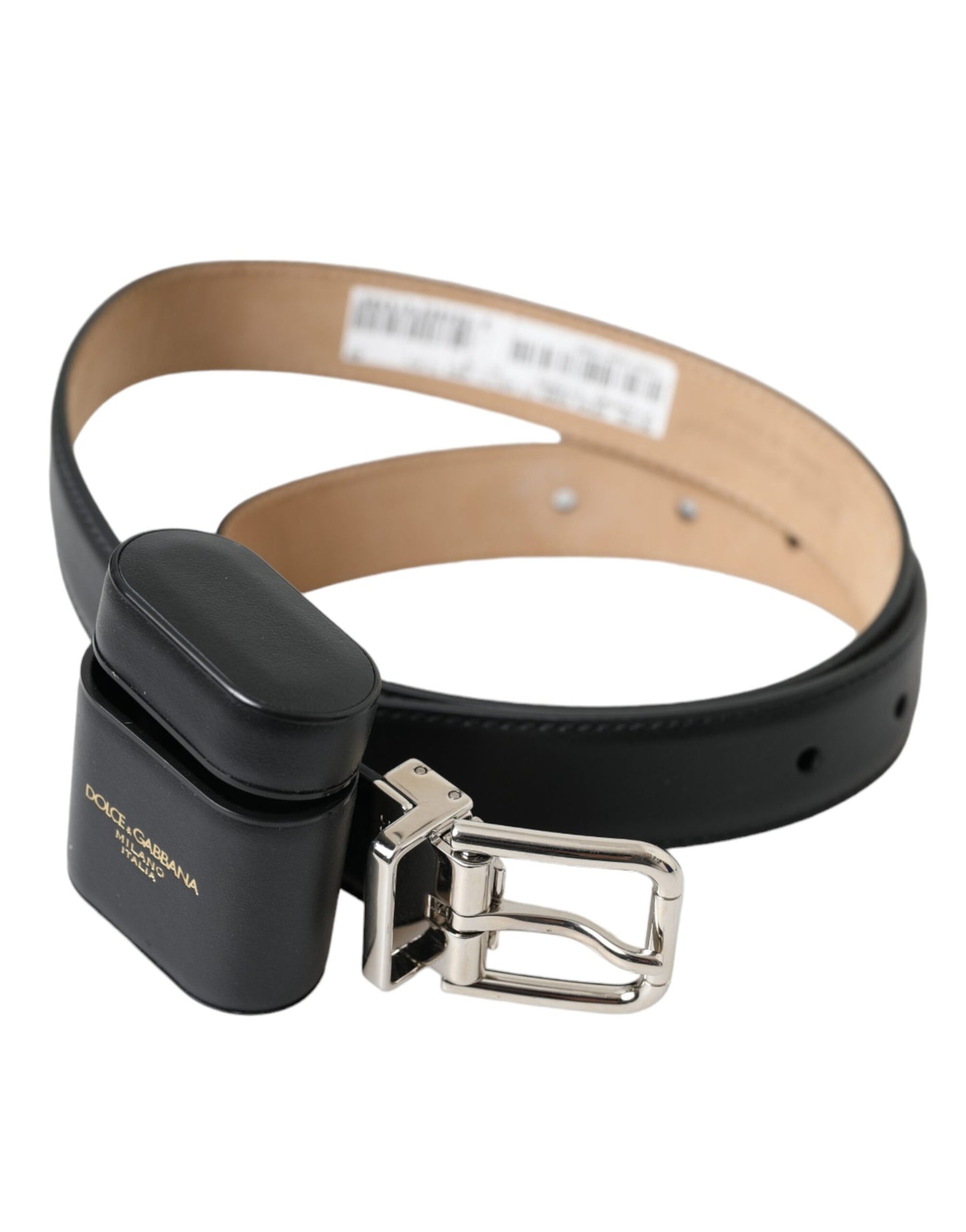 - Black Leather Airpods Case Silver Buckle Belt