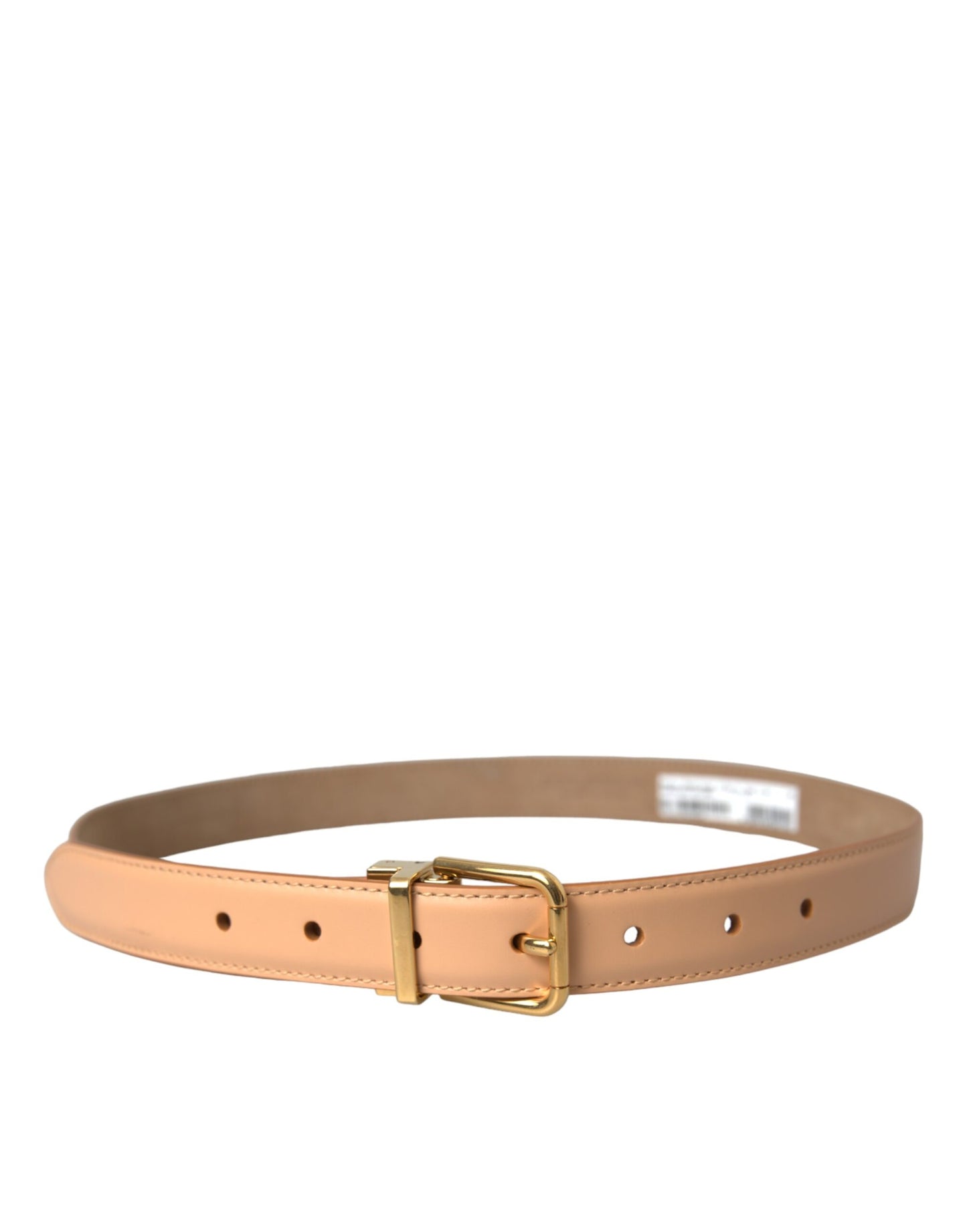 - Beige Calfskin Leather Gold Metal Buckle Belt