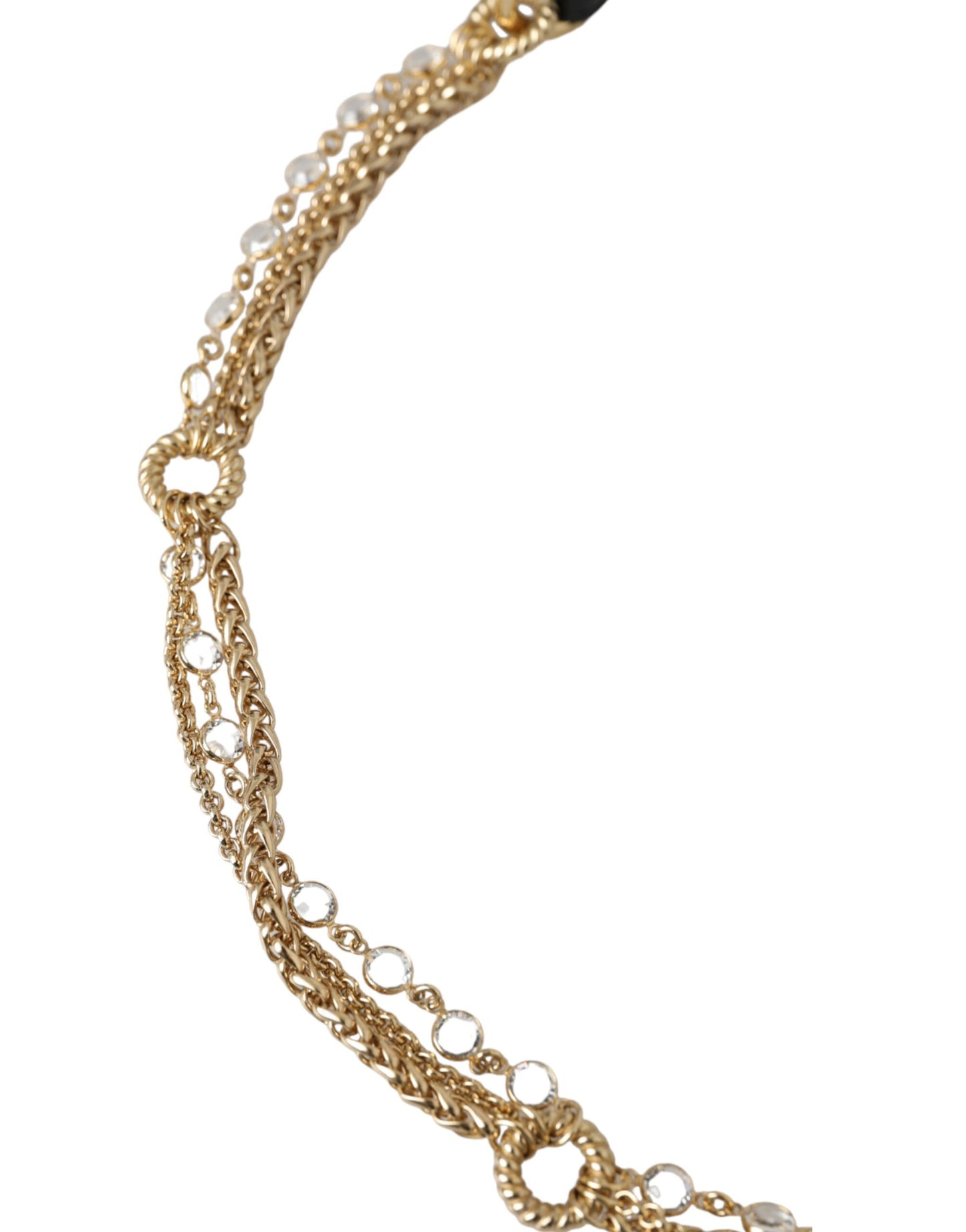 - Black Leather Gold Chain Crystal Waist Women Belt