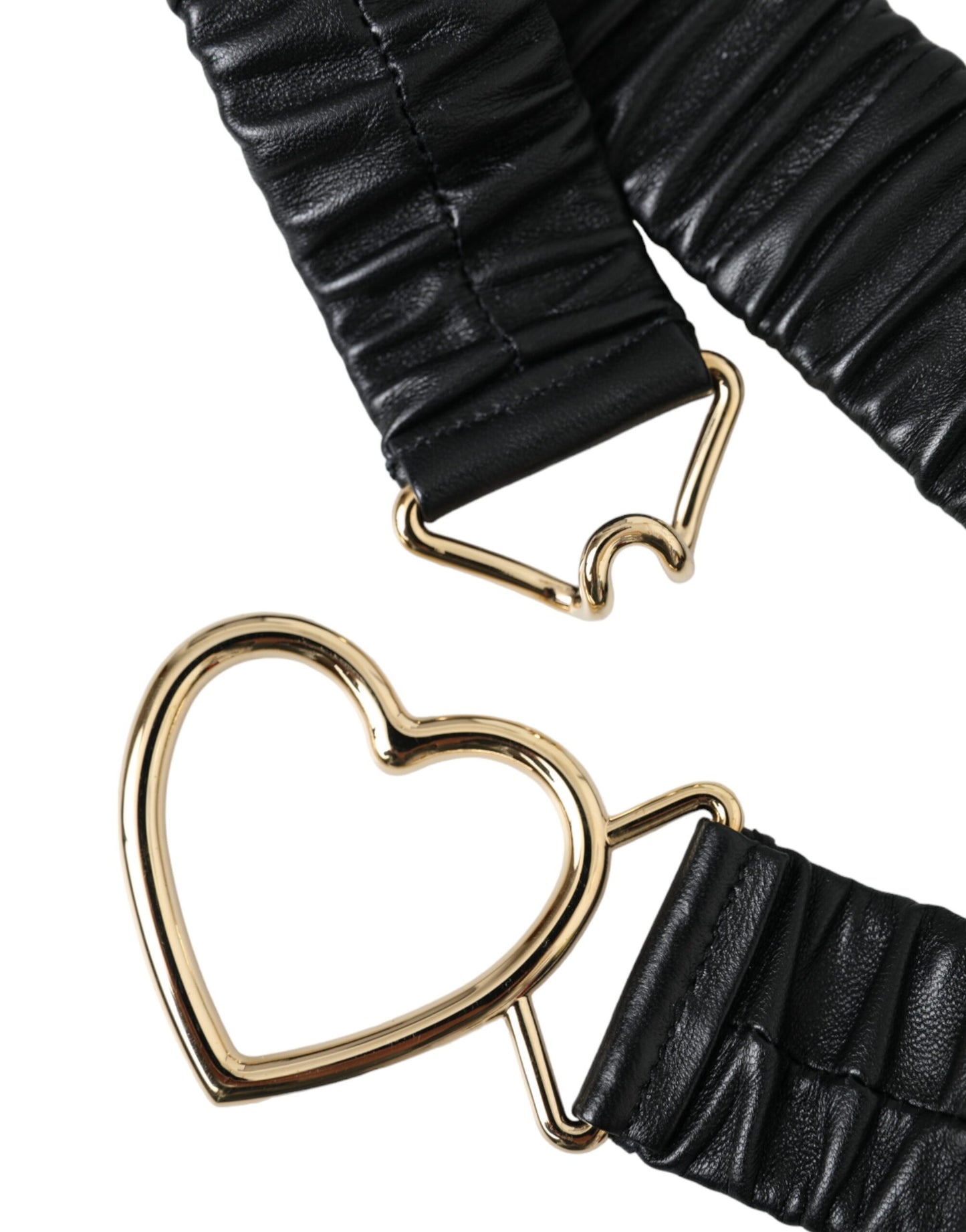 - Black Leather Gold Heart Metal Buckle Belt