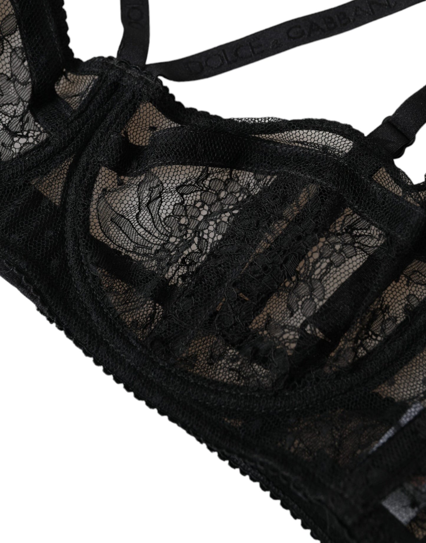 - Black Floral Lace Nylon Balconcino Bra Underwear