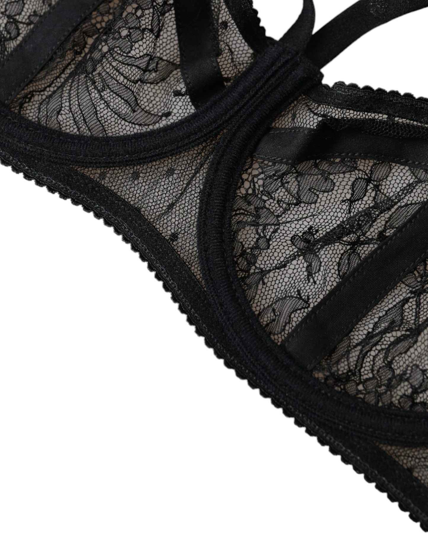 - Black Floral Lace Nylon Balconcino Bra Underwear