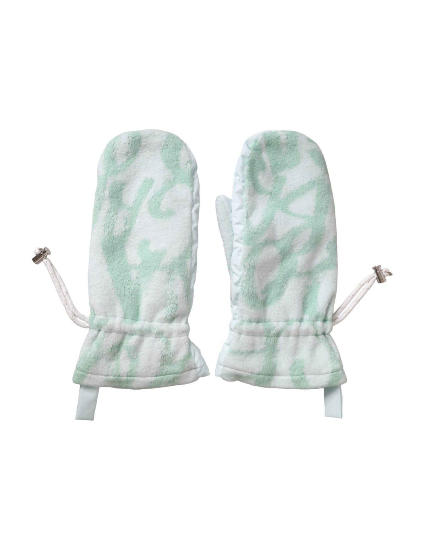 - White Nylon Fleece Wrist Length Mitten Gloves