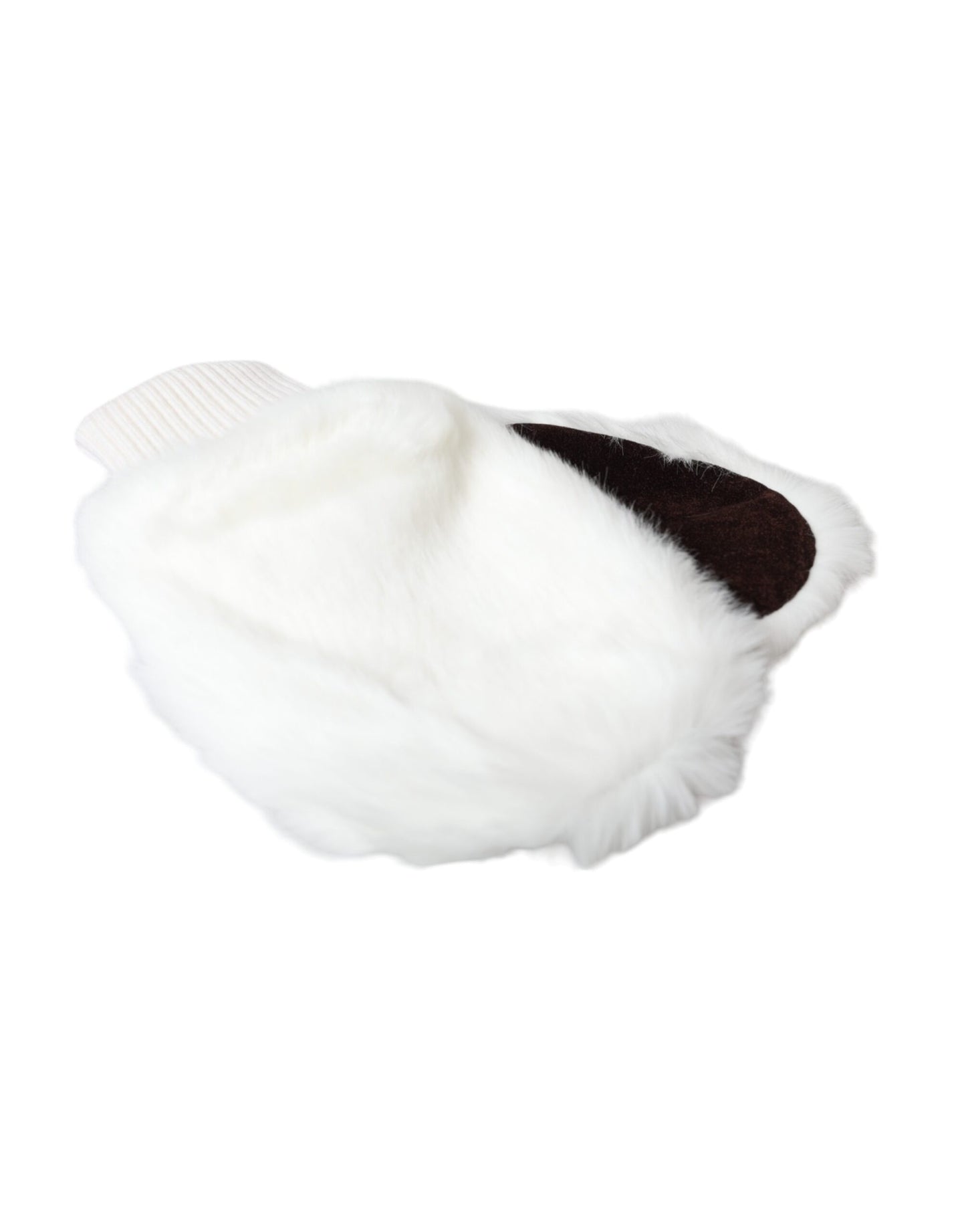- White Acrylic Knitted Fur Wrist Mitten Gloves