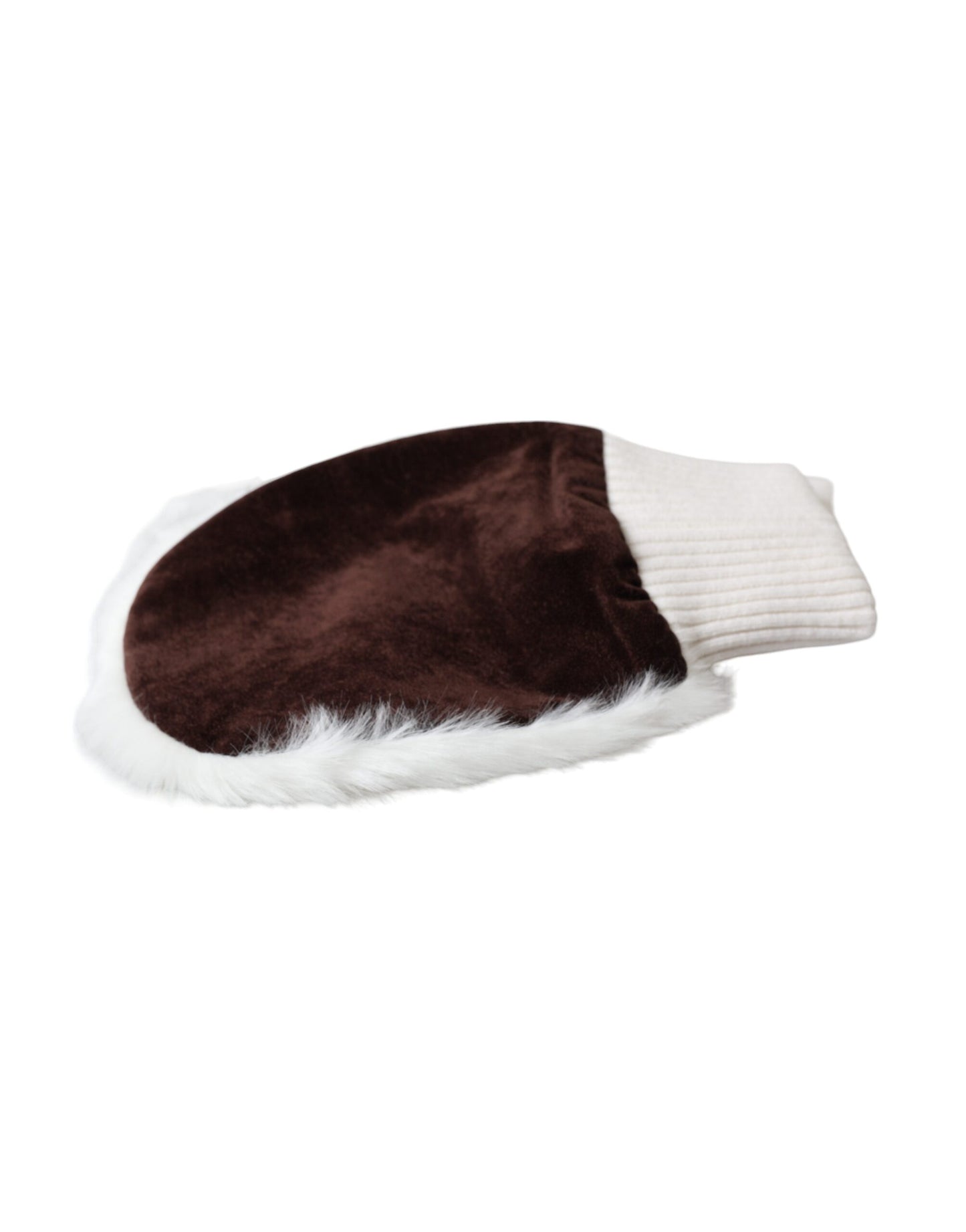 - White Acrylic Knitted Fur Wrist Mitten Gloves
