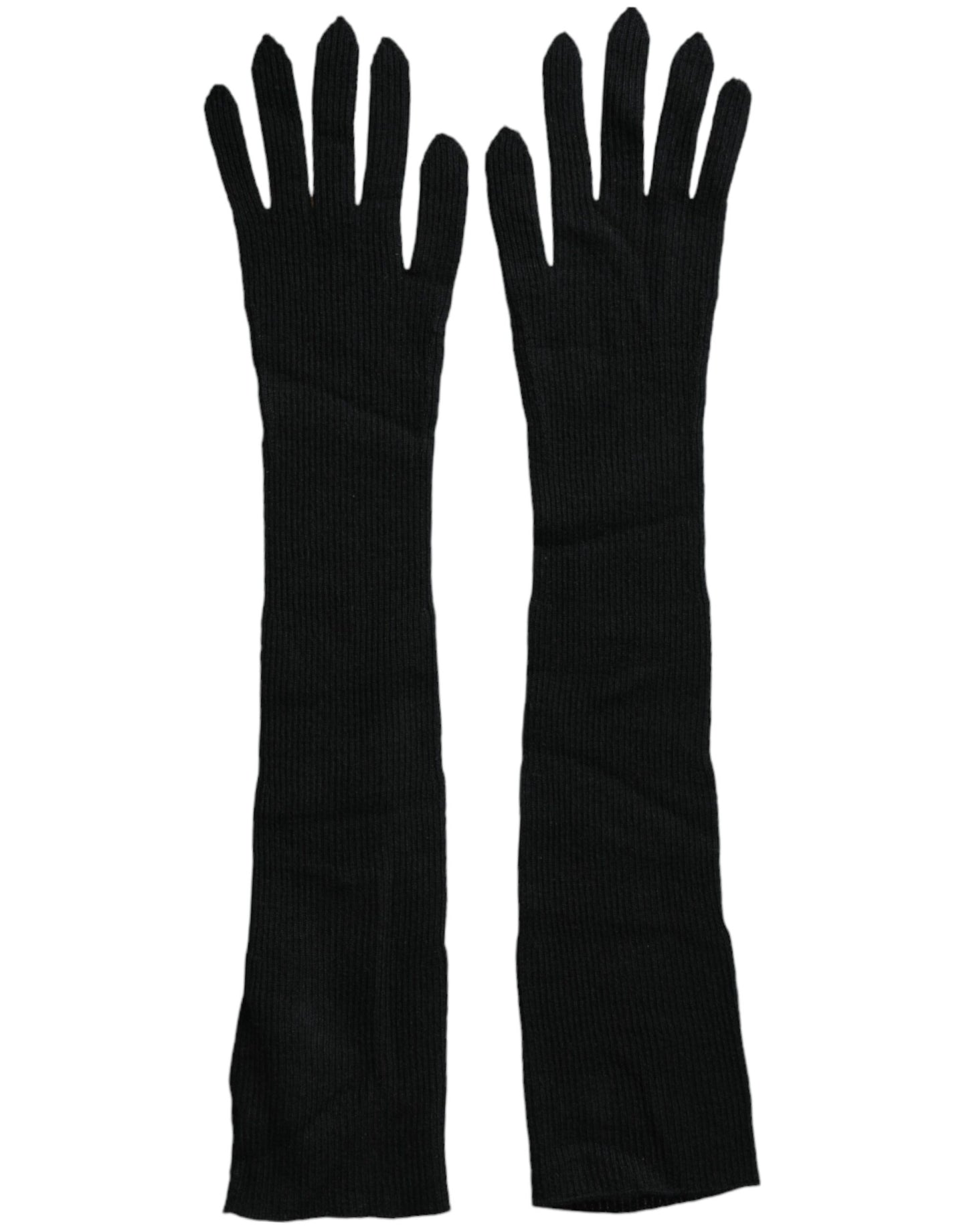 - Black Cashmere Knitted Elbow Length Gloves