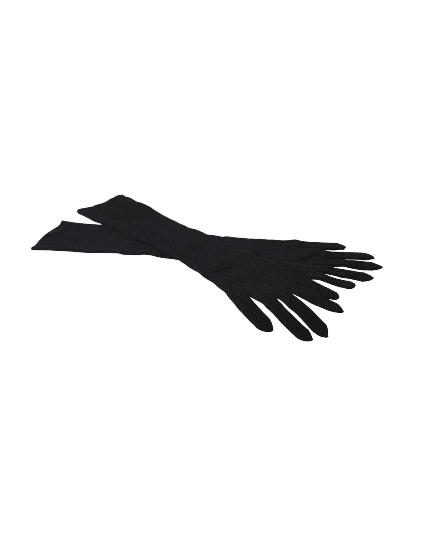 - Black Cashmere Knitted Elbow Length Gloves